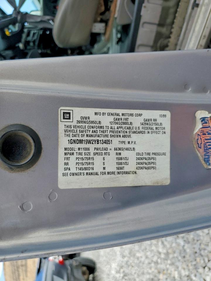 2000 Chevrolet Astro Серый vin: 1GNDM19W2YB134051