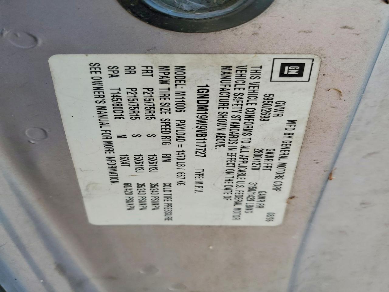 1997 Chevrolet Astro Gray vin: 1GNDM19W9VB117727