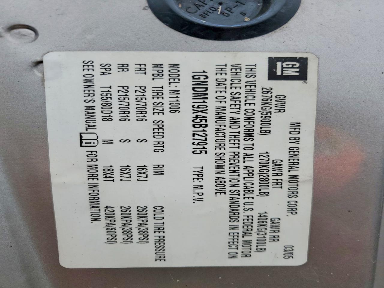 2005 Chev Astro Tan vin: 1GNDM19X45B127915