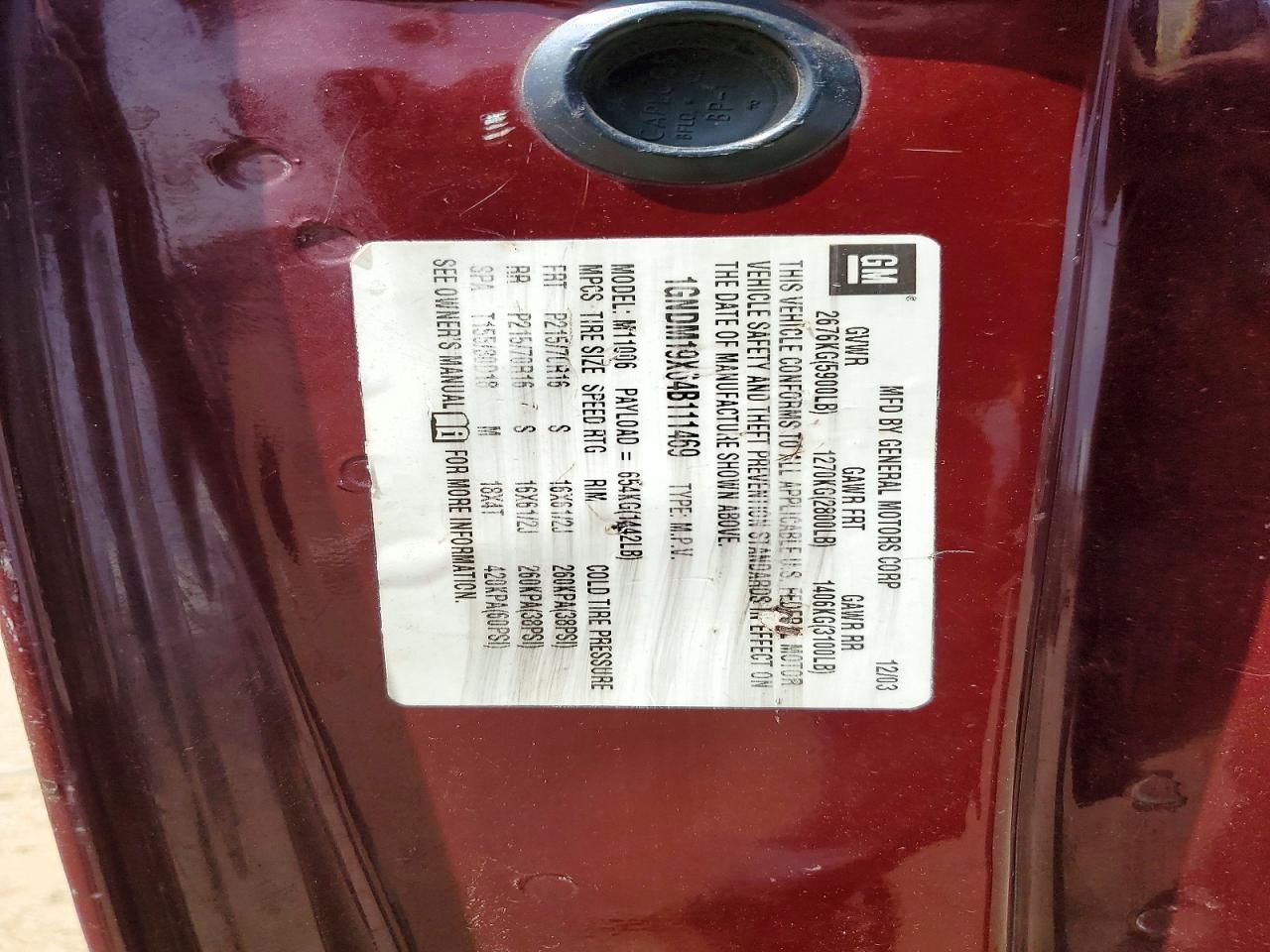 2004 Chevrolet Astro Maroon vin: 1GNDM19X64B111469