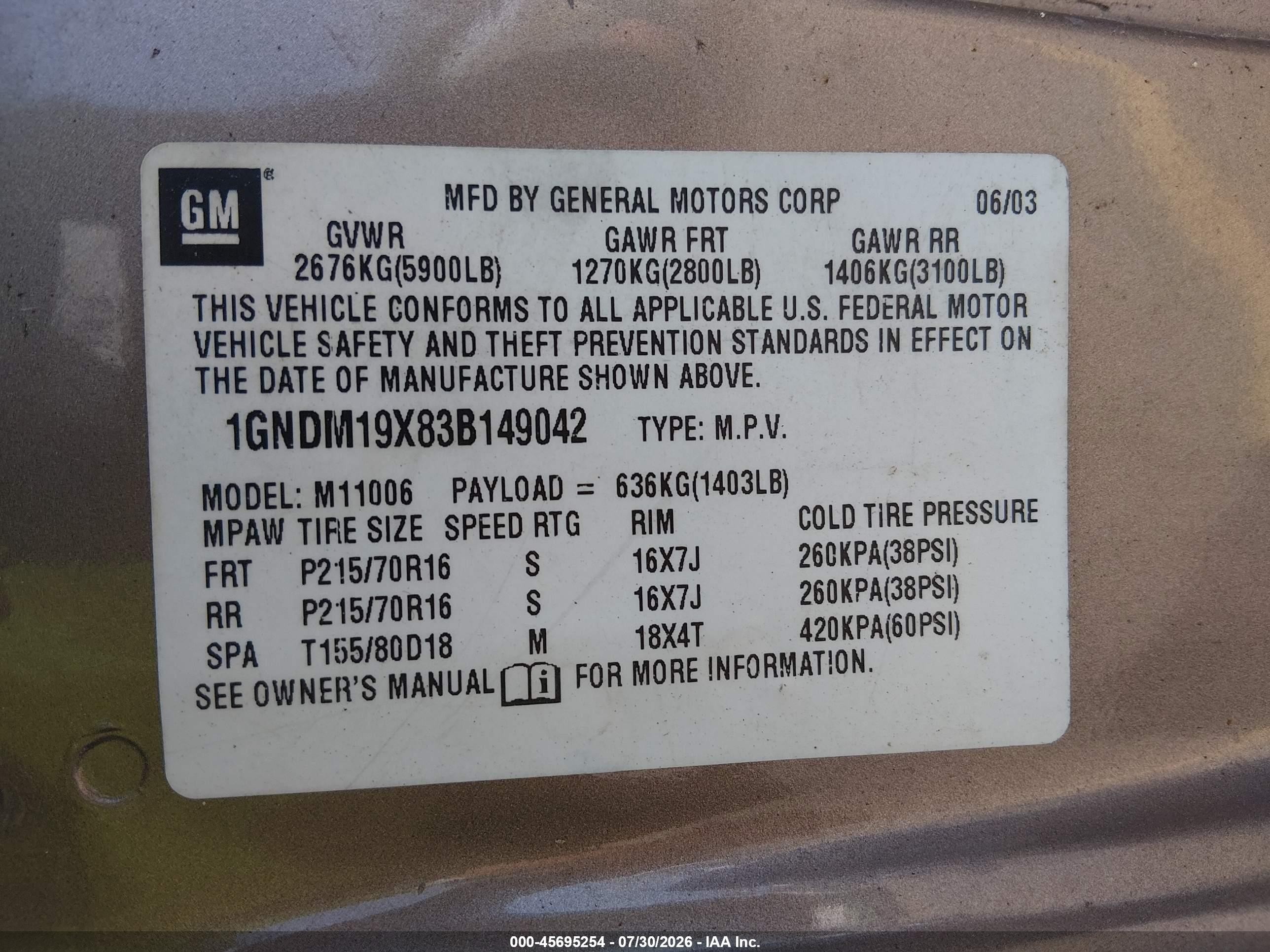 2003 Chevrolet Astro Passenger   Brown vin: 1GNDM19X83B149042