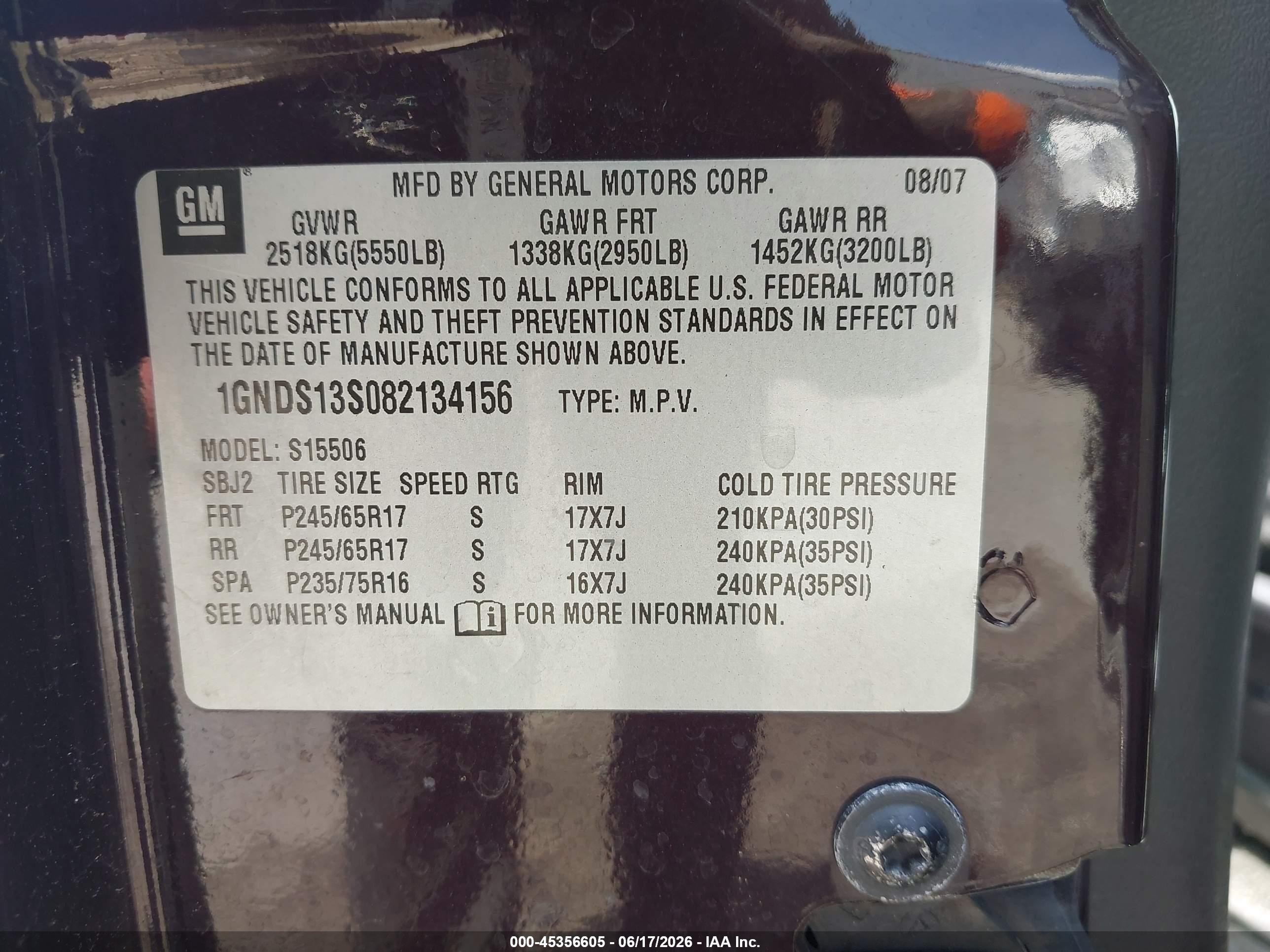 2008 Chevrolet Trailblazer Lt Burgundy vin: 1GNDS13S082134156