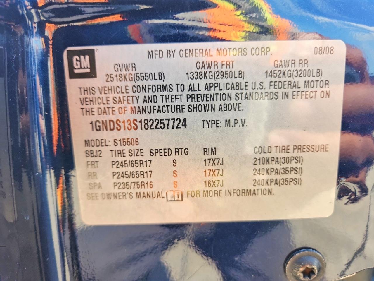 2008 Chevrolet Trailblazer Blue vin: 1GNDS13S182257724