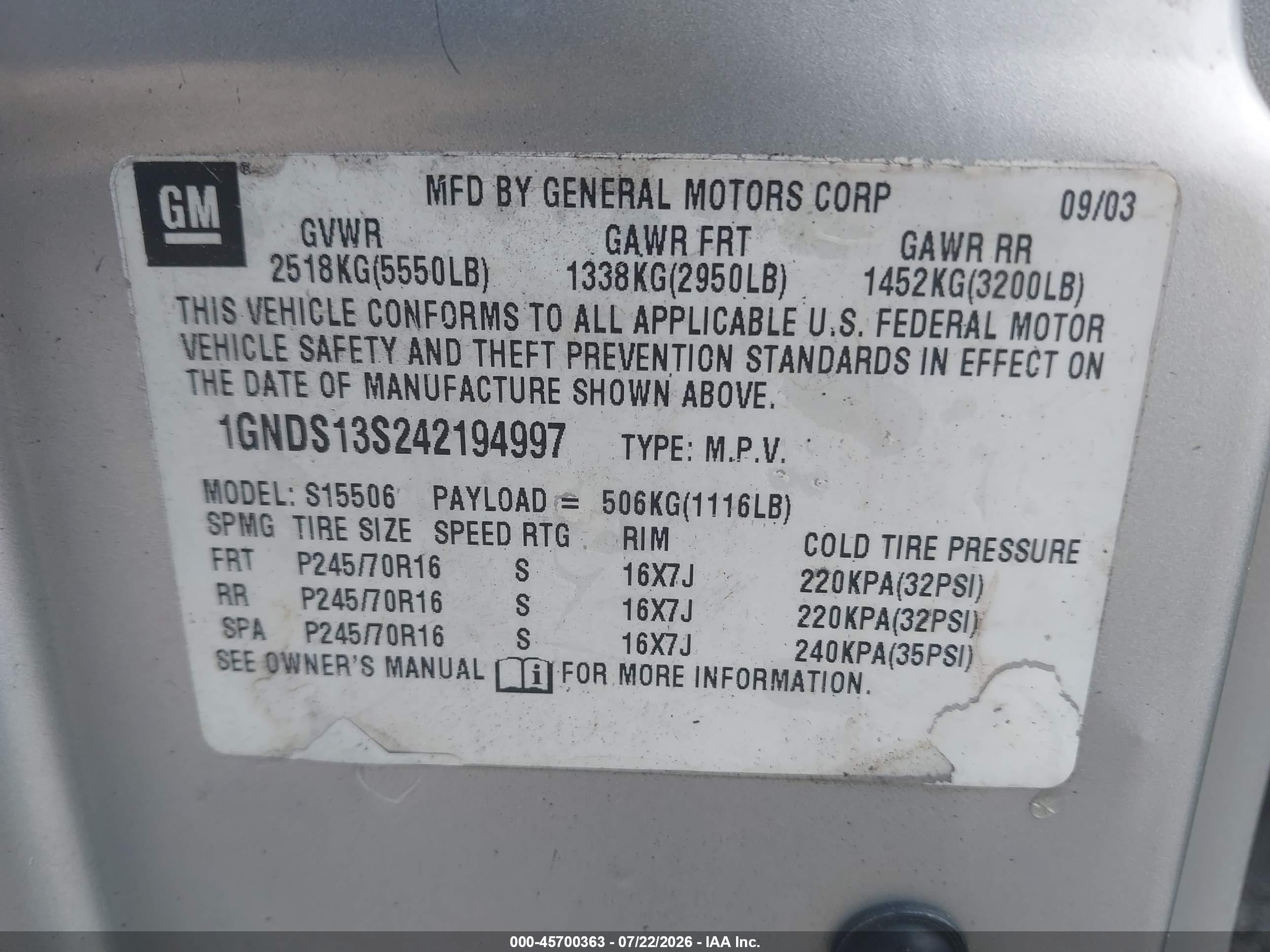 2004 Chevrolet Trailblazer Ls Silver vin: 1GNDS13S242194997