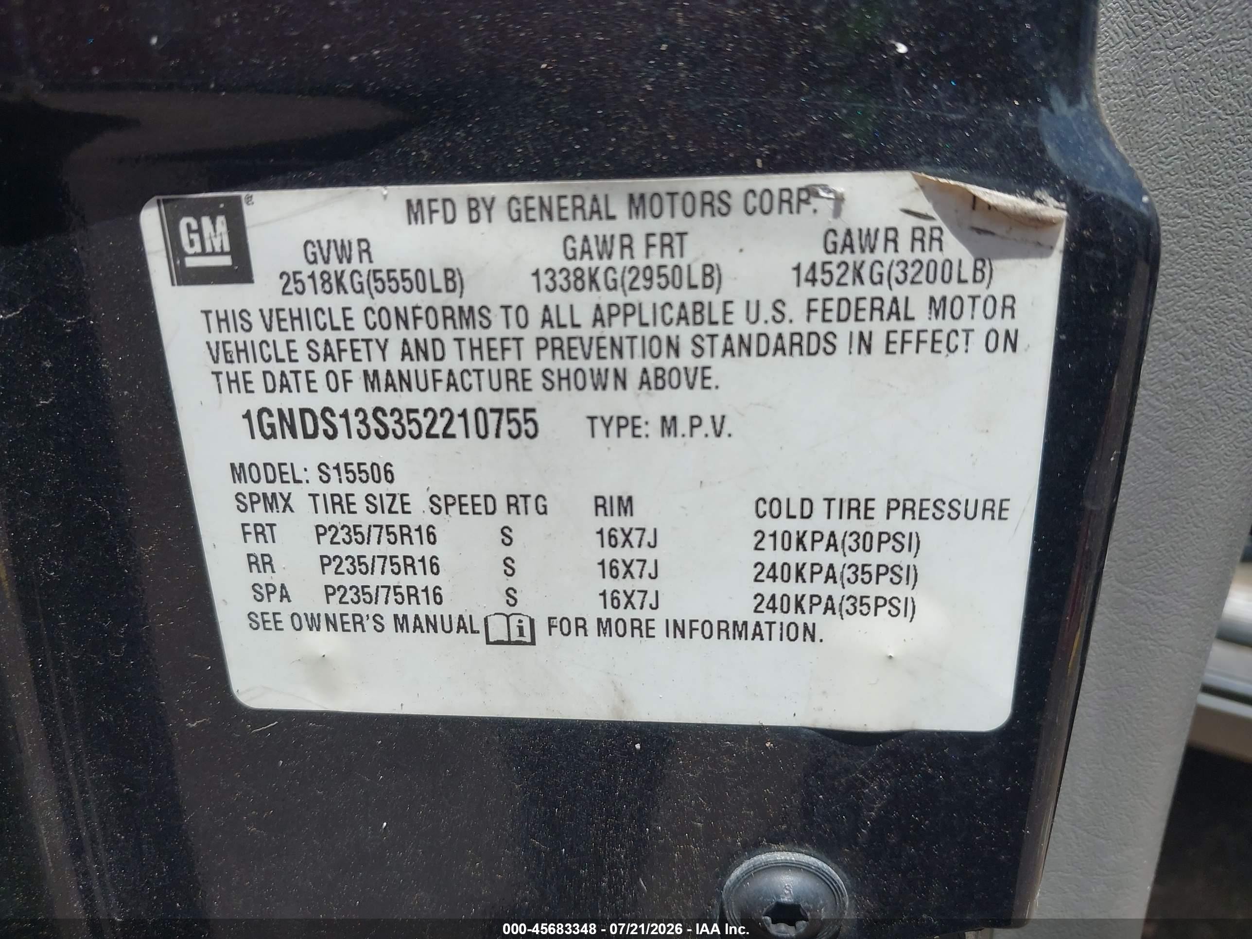 2005 Chevrolet Trailblazer Ls Gray vin: 1GNDS13S352210755