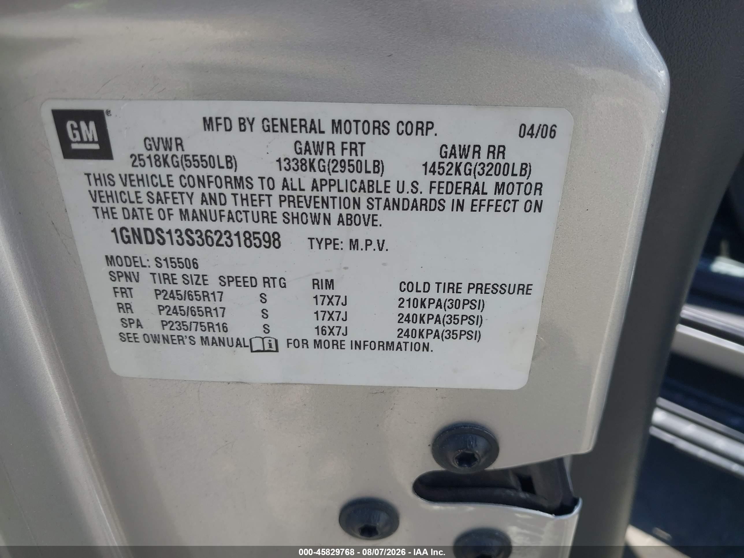 2006 Chevrolet Trailblazer Lt Silver vin: 1GNDS13S362318598
