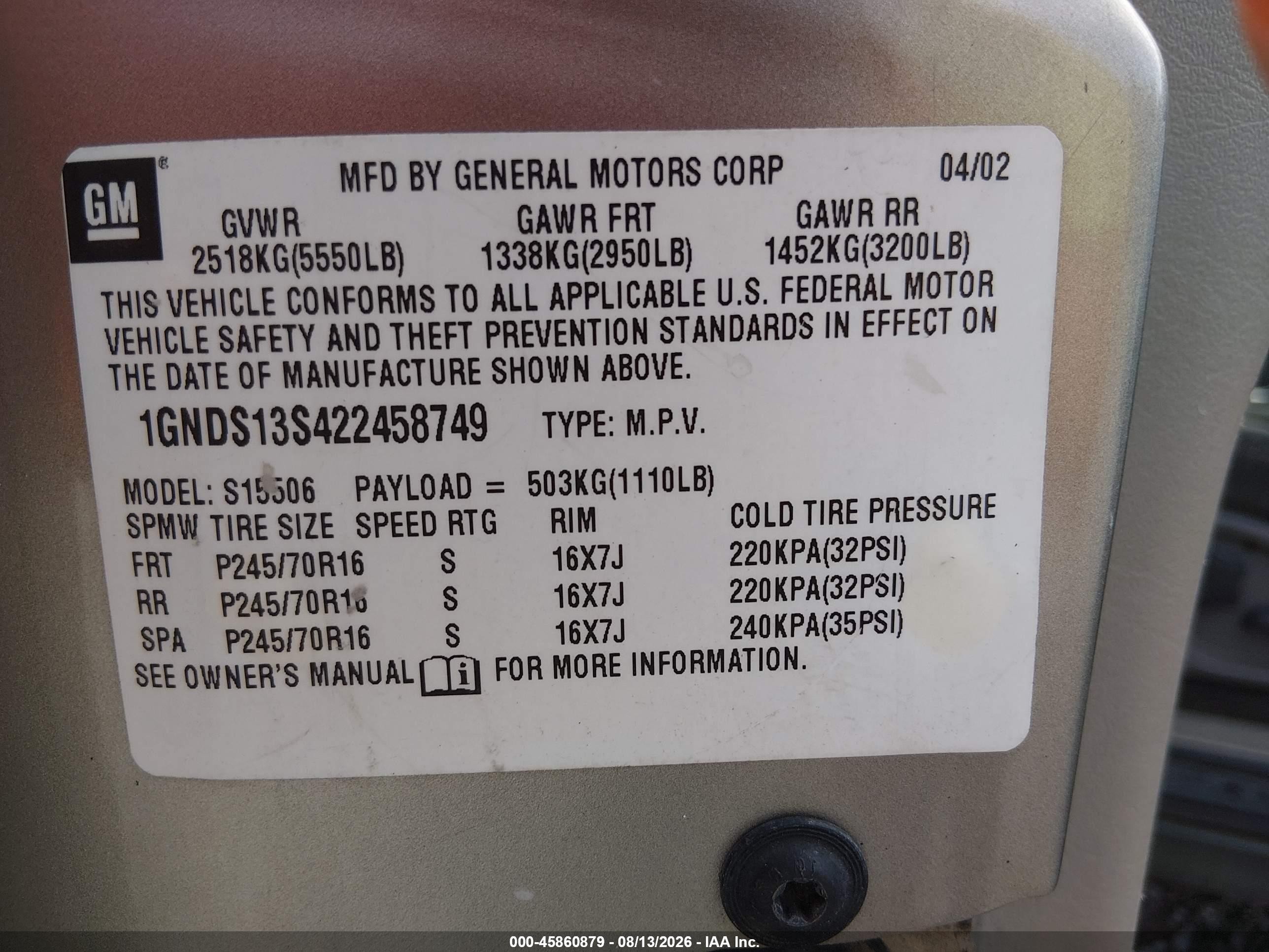 2002 Chevrolet Trailblazer Ls Gray vin: 1GNDS13S422458749