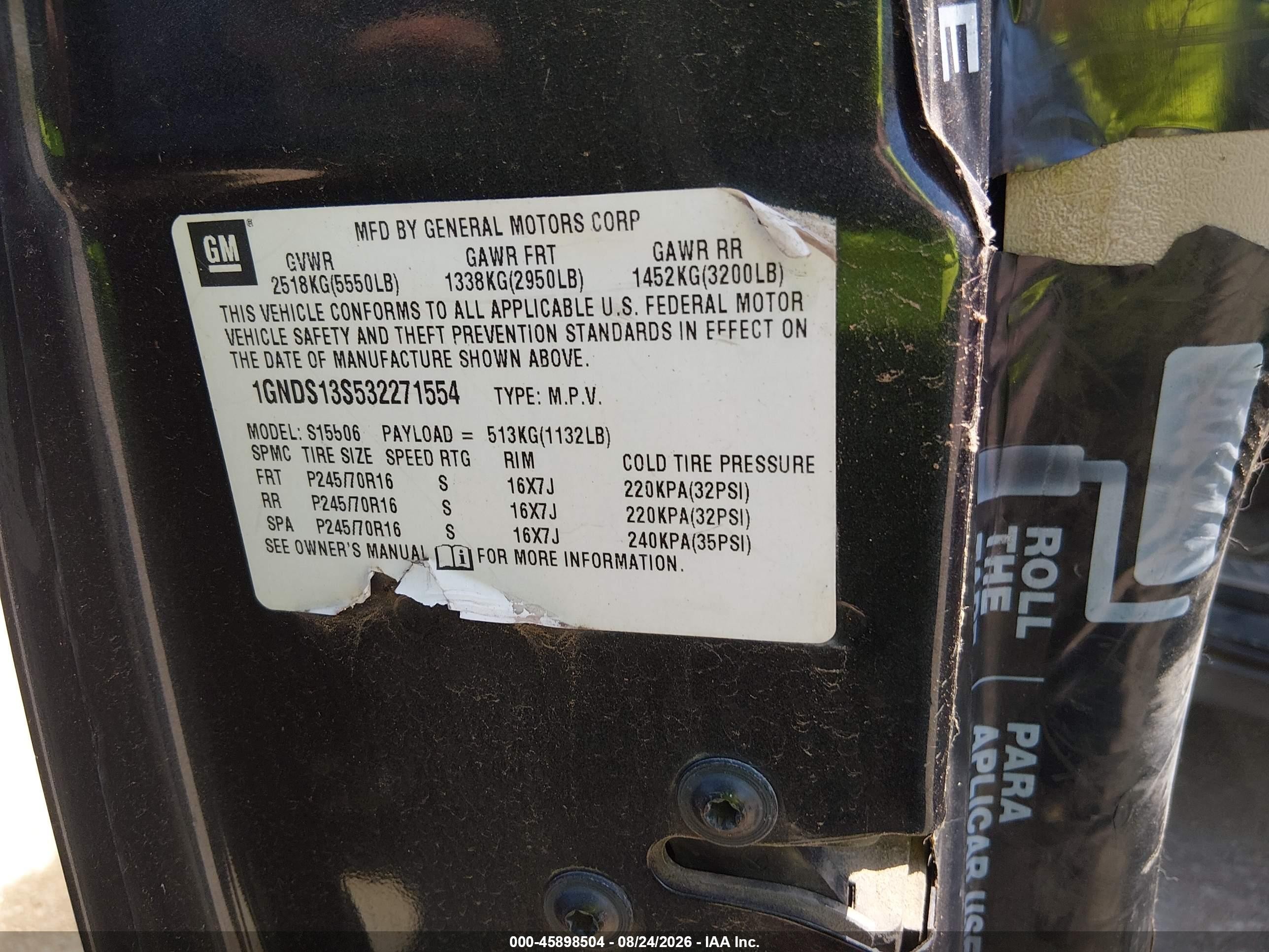 2003 Chevrolet Trailblazer Ls Black vin: 1GNDS13S532271554