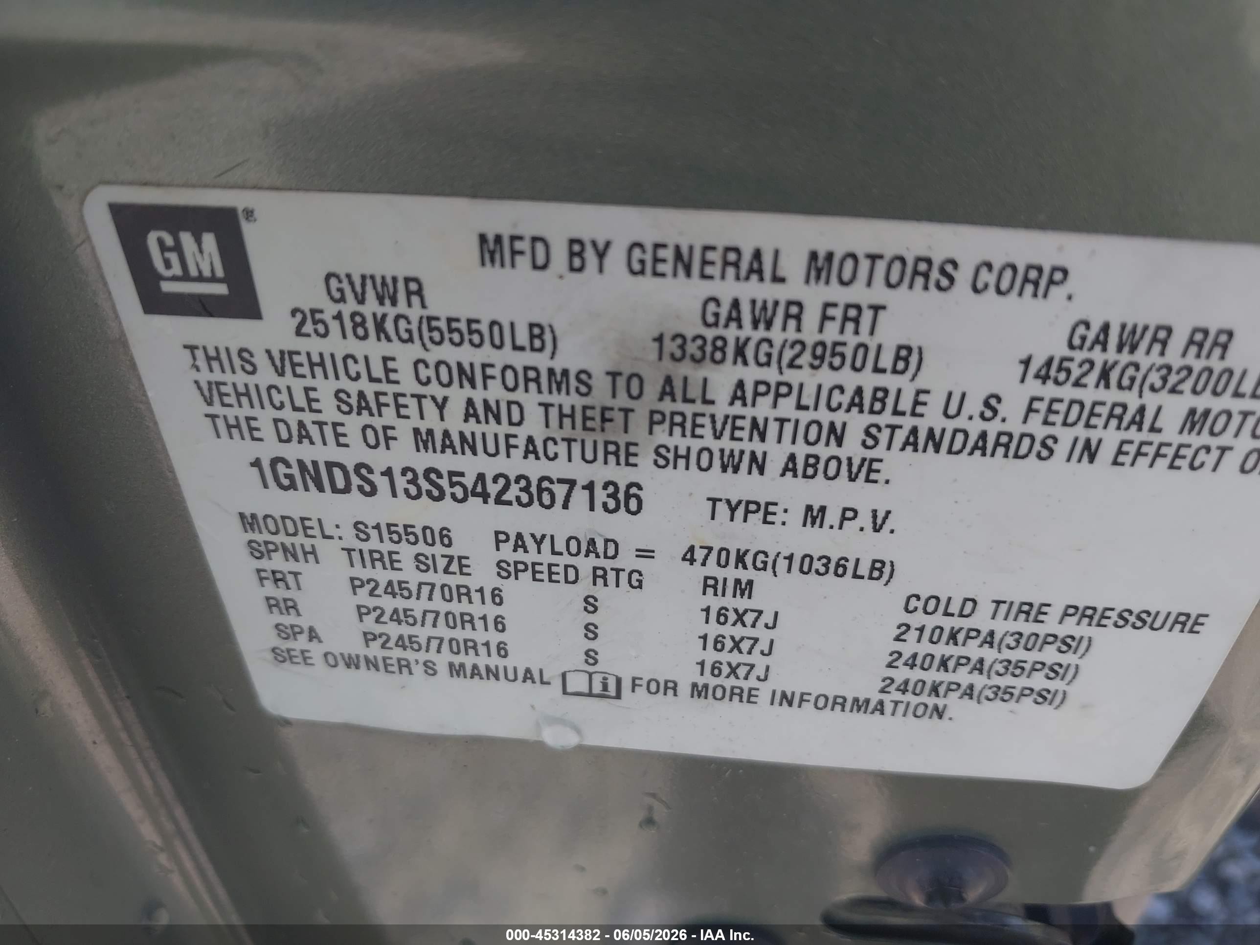 2004 Chevrolet Trailblazer Ls Green vin: 1GNDS13S542367136