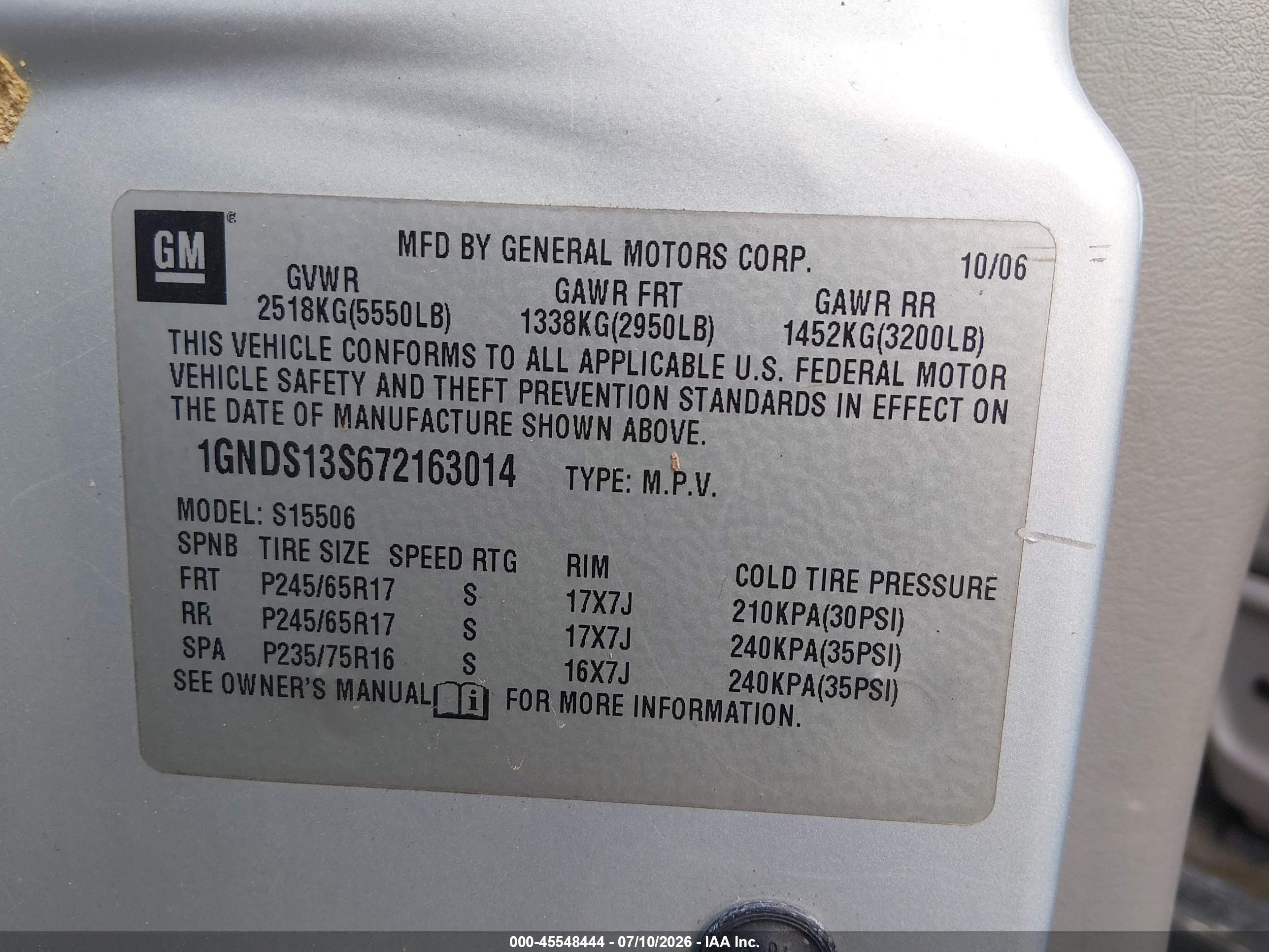 2007 Chevrolet Trailblazer Ls Beige vin: 1GNDS13S672163014
