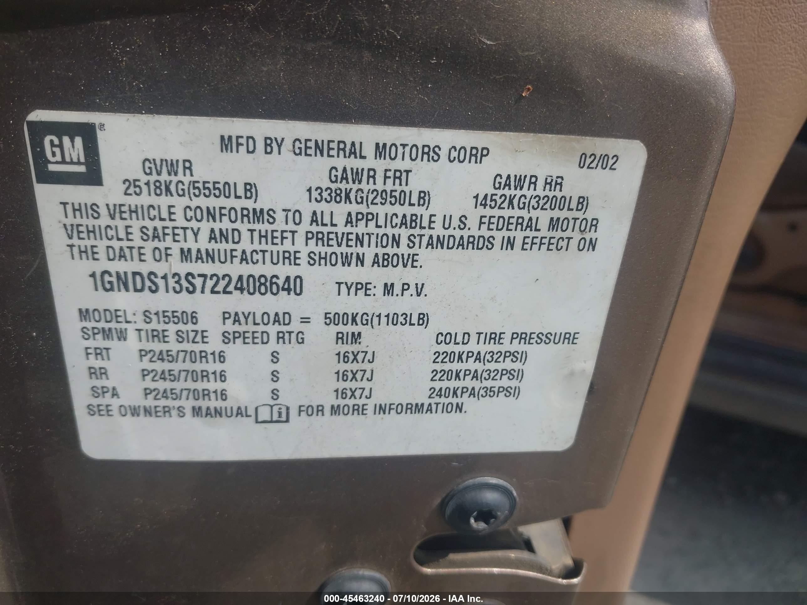 2002 Chevrolet Trailblazer Ls Brown vin: 1GNDS13S722408640