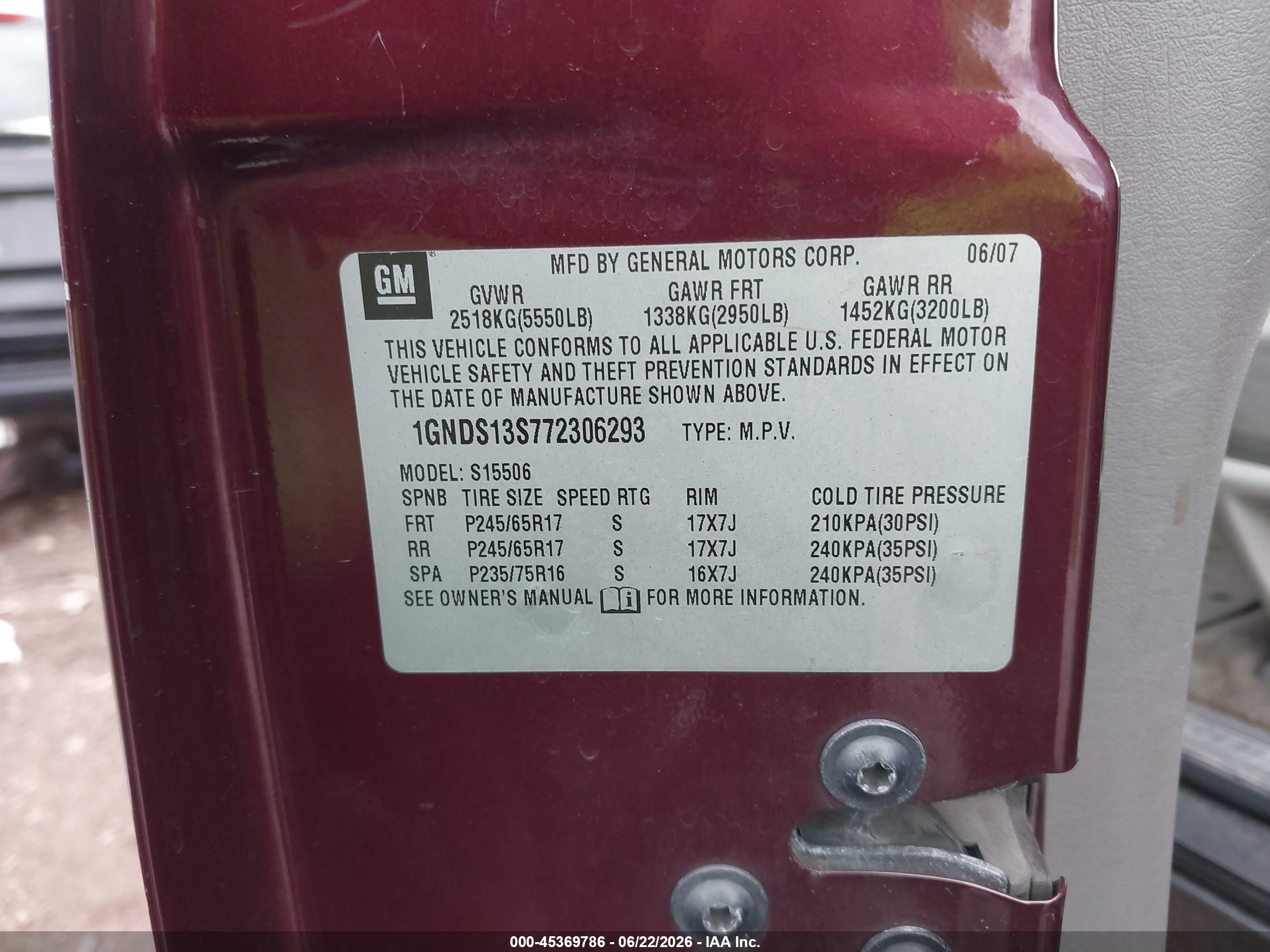 2007 Chevrolet Trailblazer Ls Maroon vin: 1GNDS13S772306293
