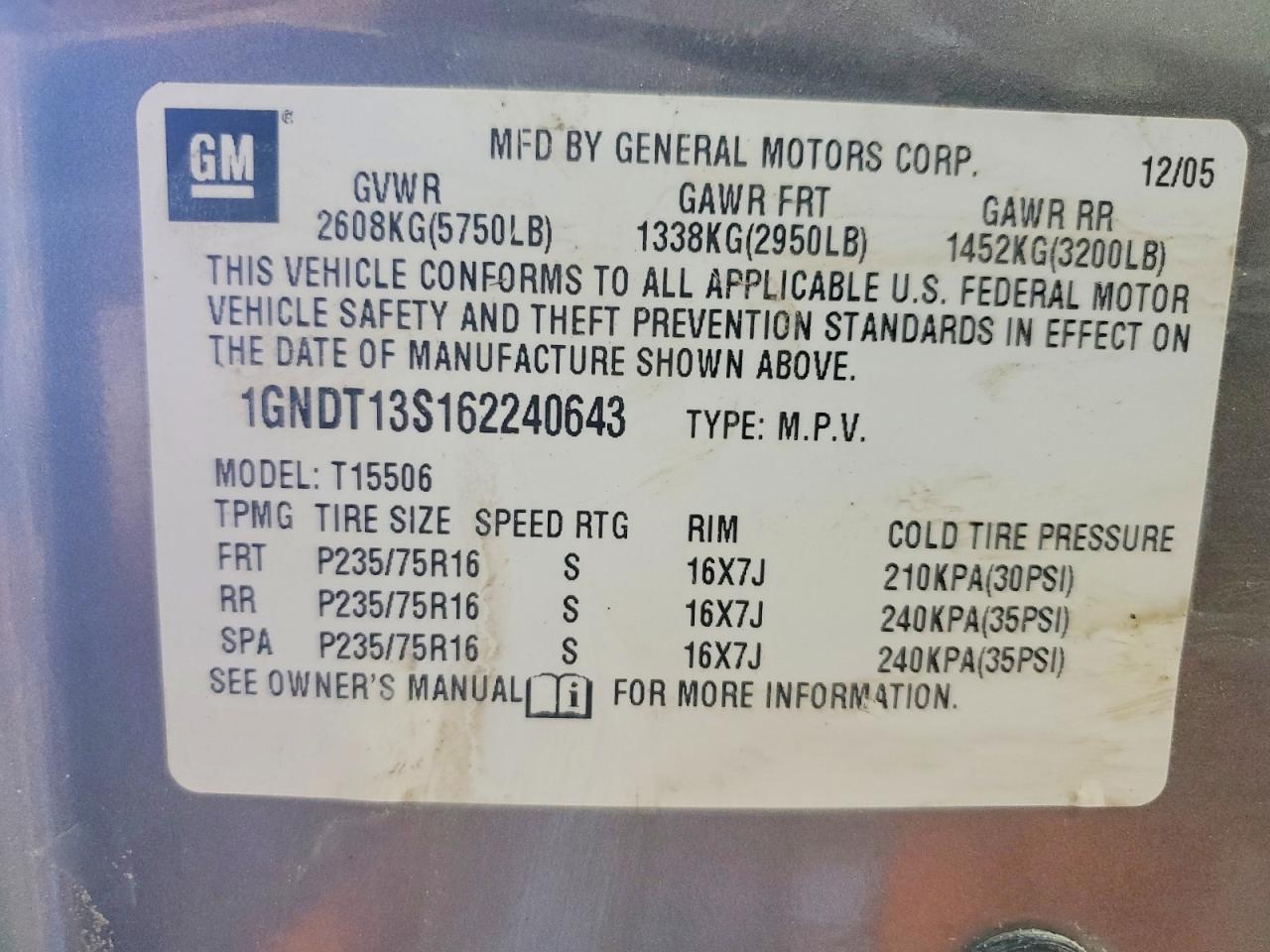 2006 Chevrolet Trailblazer Ls Gray vin: 1GNDT13S162240643