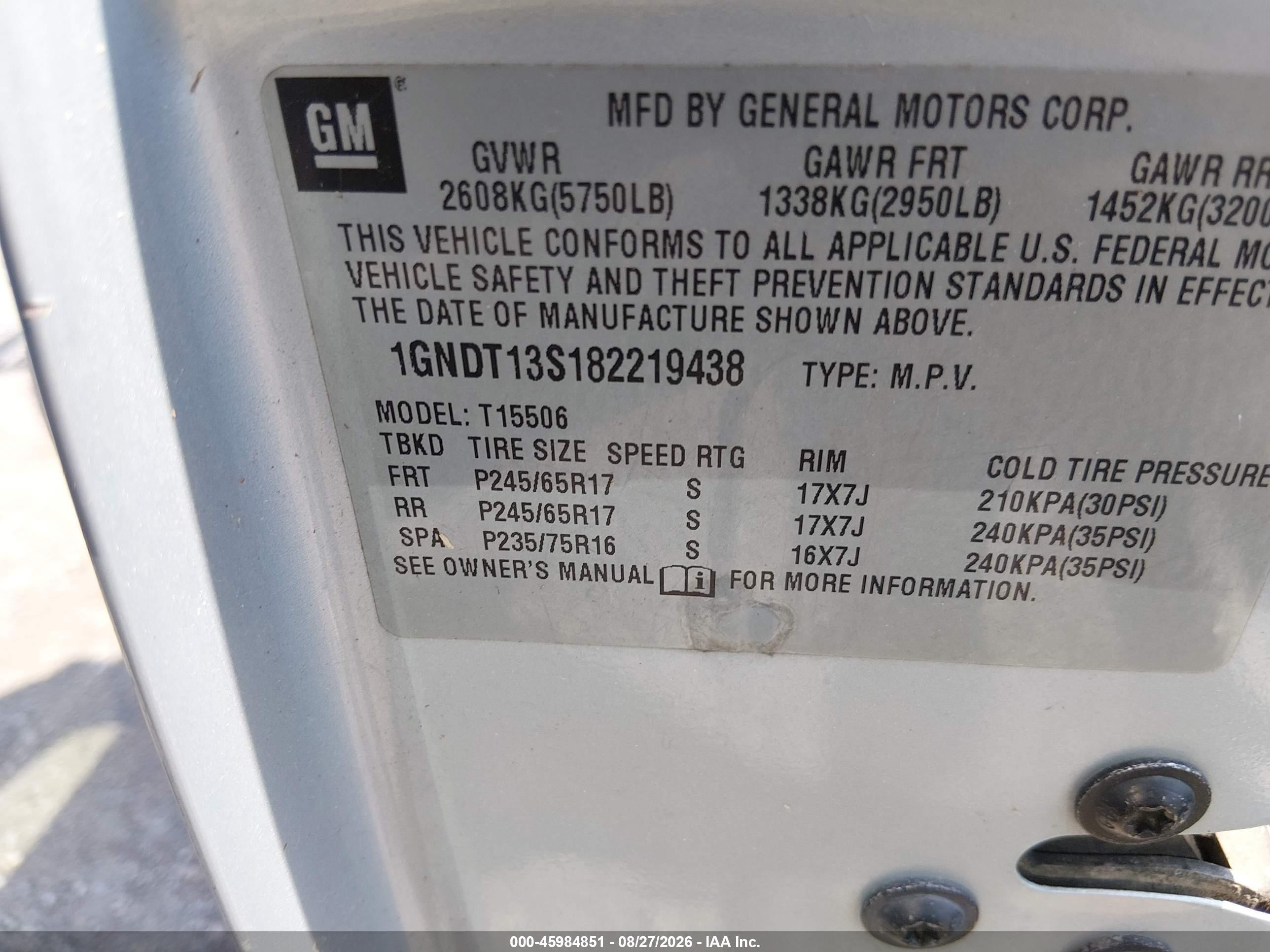 2008 Chevrolet Trailblazer Fleet Silver vin: 1GNDT13S182219438