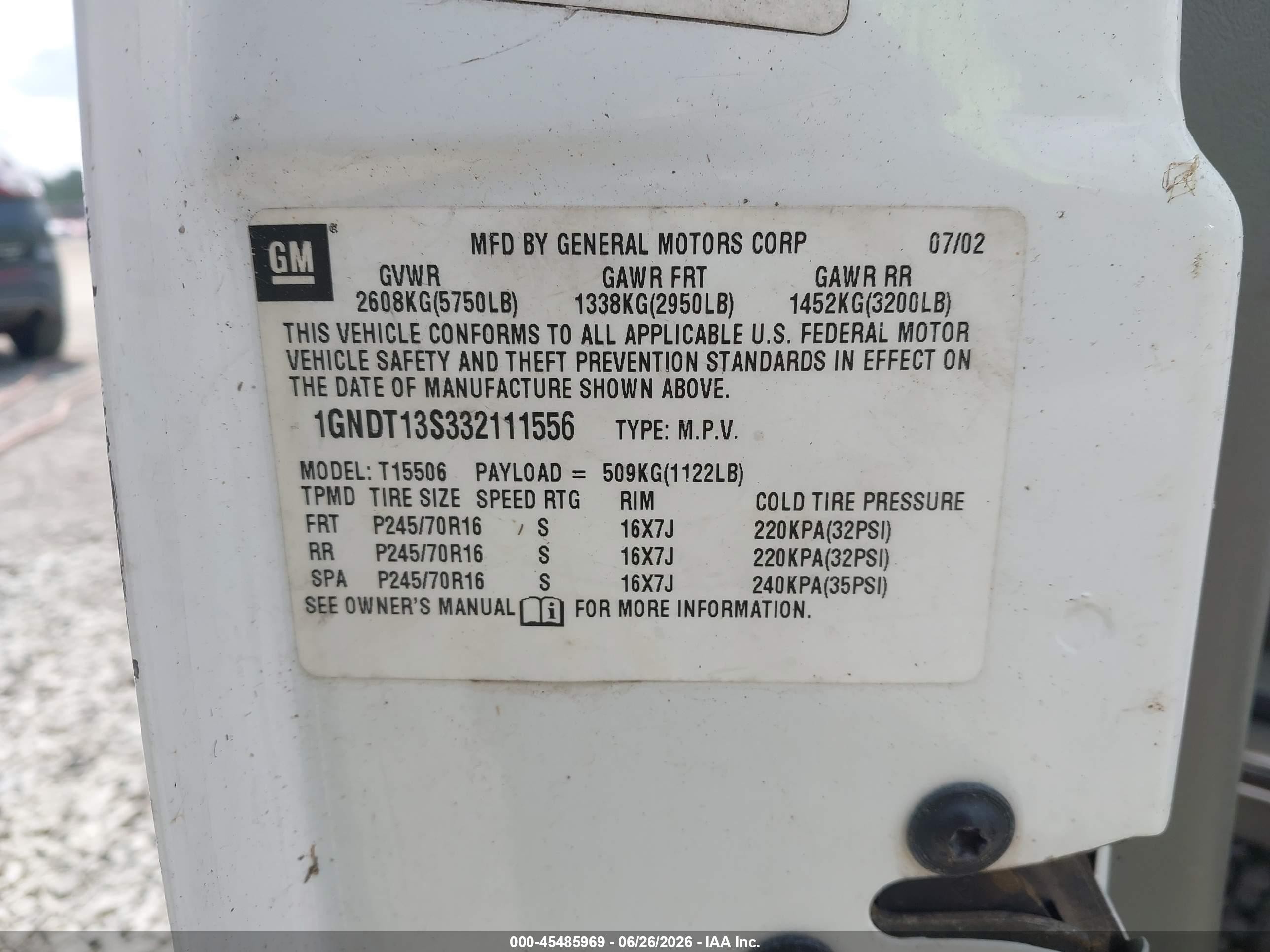2003 Chevrolet Trailblazer Lt White vin: 1GNDT13S332111556