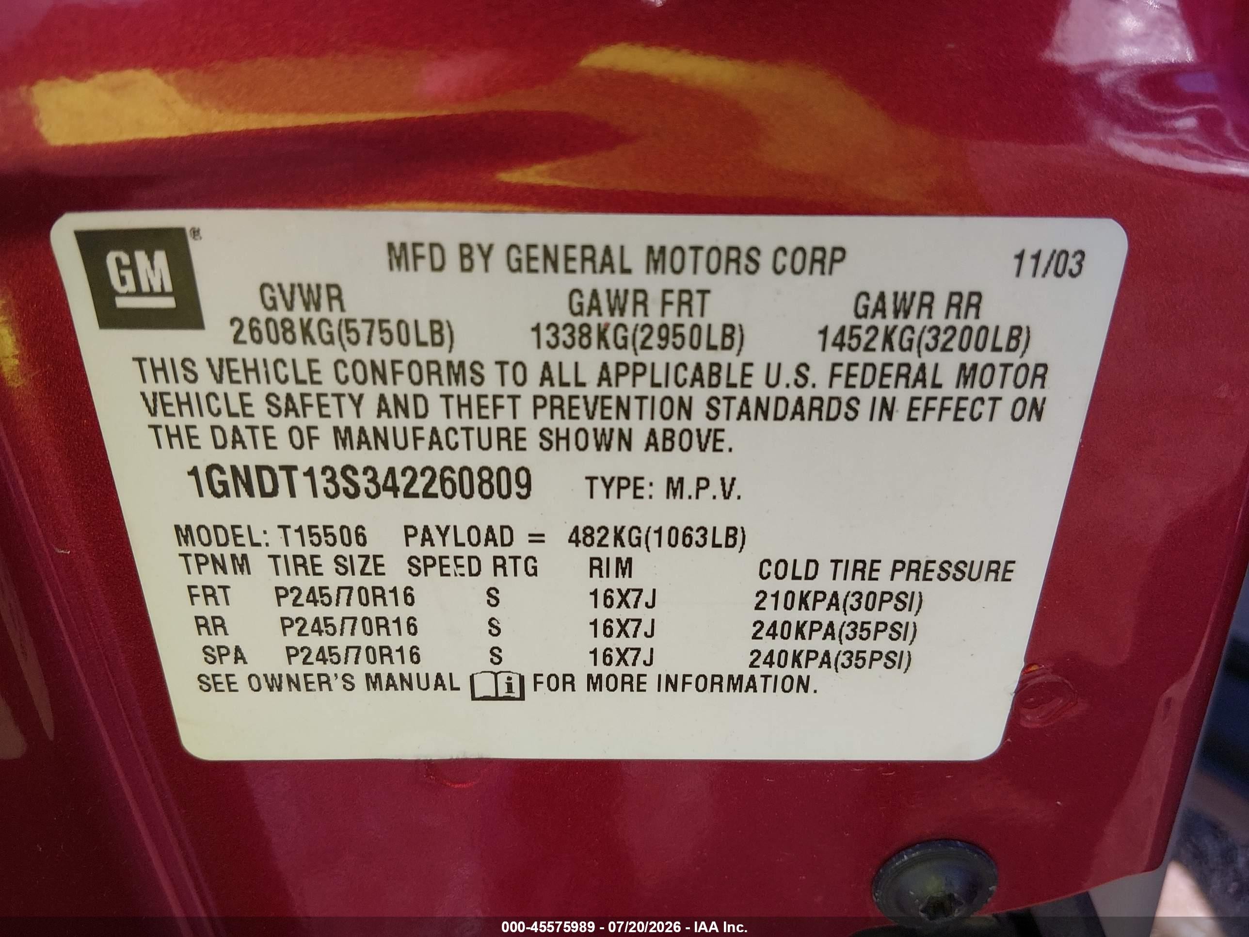 2004 Chevrolet Trailblazer Lt Red vin: 1GNDT13S342260809