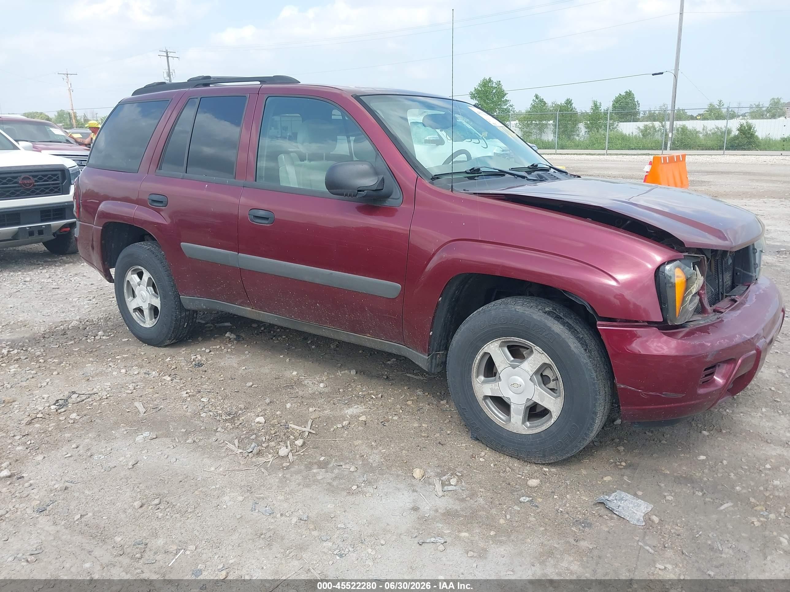 2005 Chevrolet Trailblazer Ls Burgundy vin: 1GNDT13S352159156