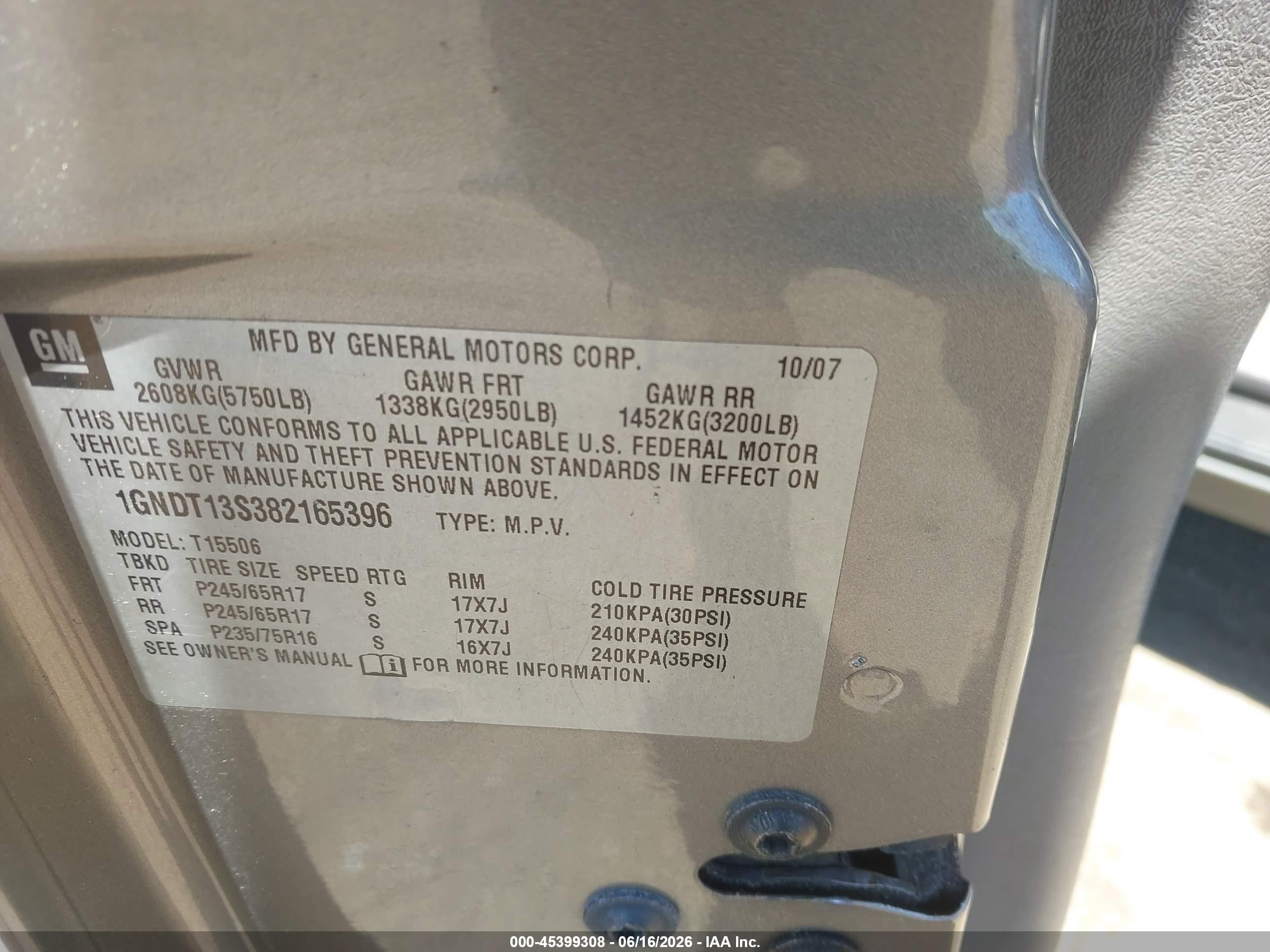2008 Chevrolet Trailblazer Fleet Серый vin: 1GNDT13S382165396