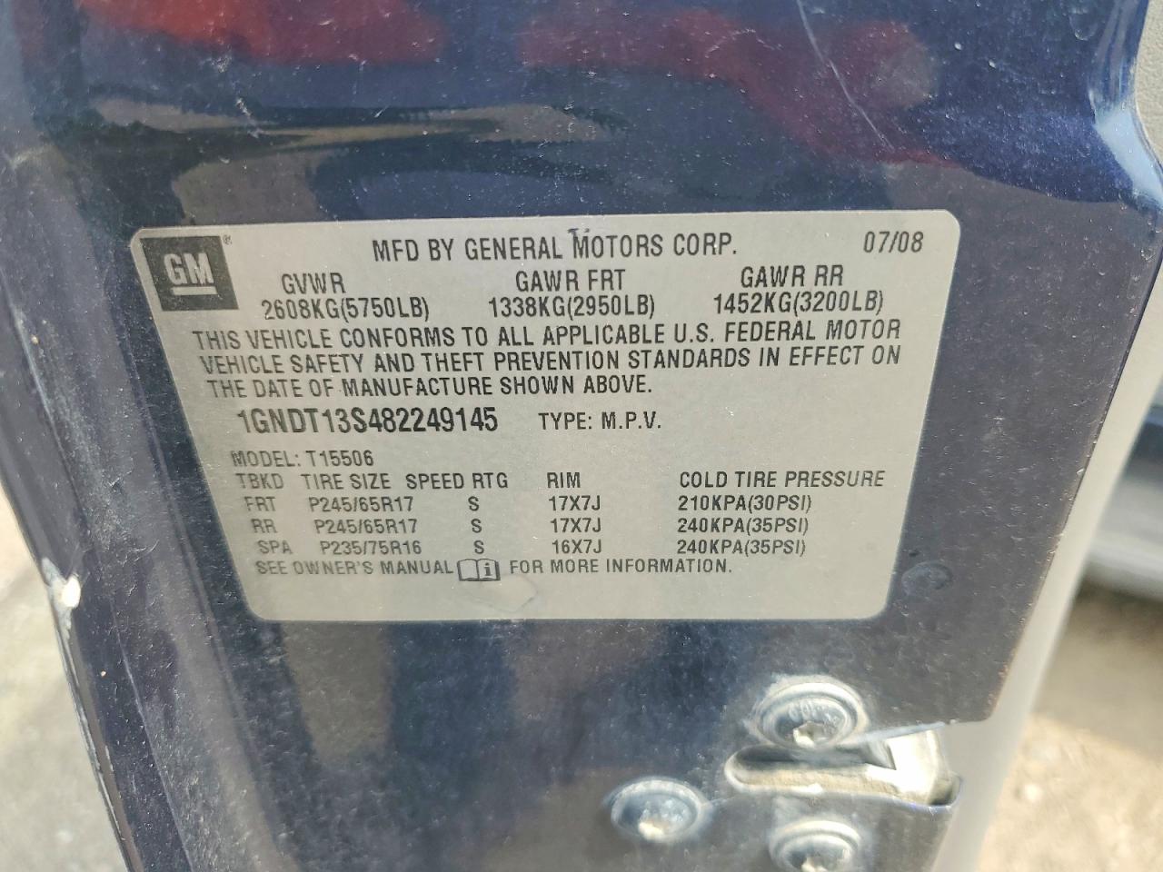 2008 Chevrolet Trailblazer Ls Blue vin: 1GNDT13S482249145