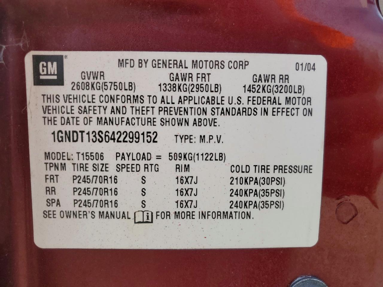 2004 Chevrolet Trailblazer Ls Burgundy vin: 1GNDT13S642299152