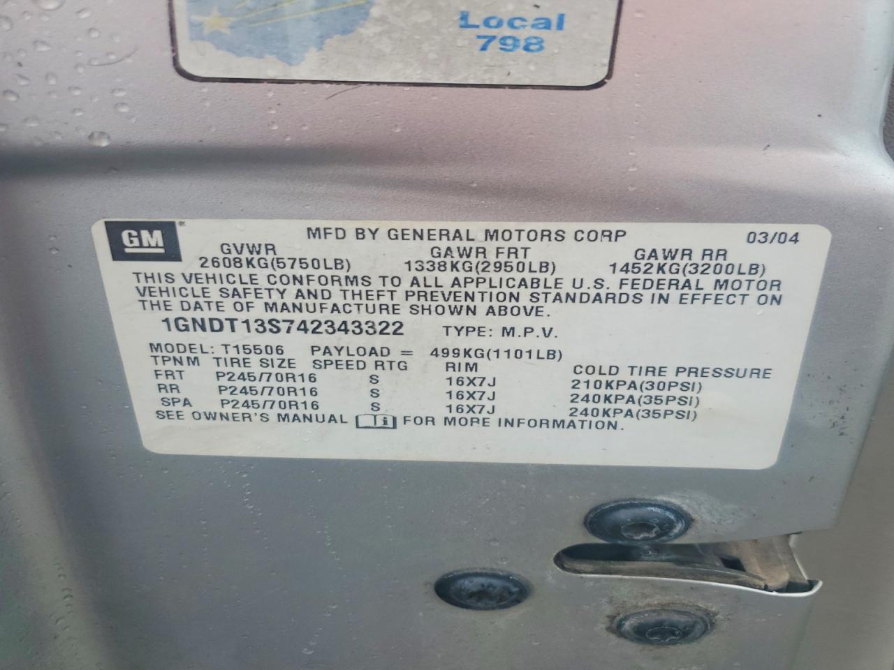 2004 Chevrolet Trailblazer Ls Серебряный vin: 1GNDT13S742343322