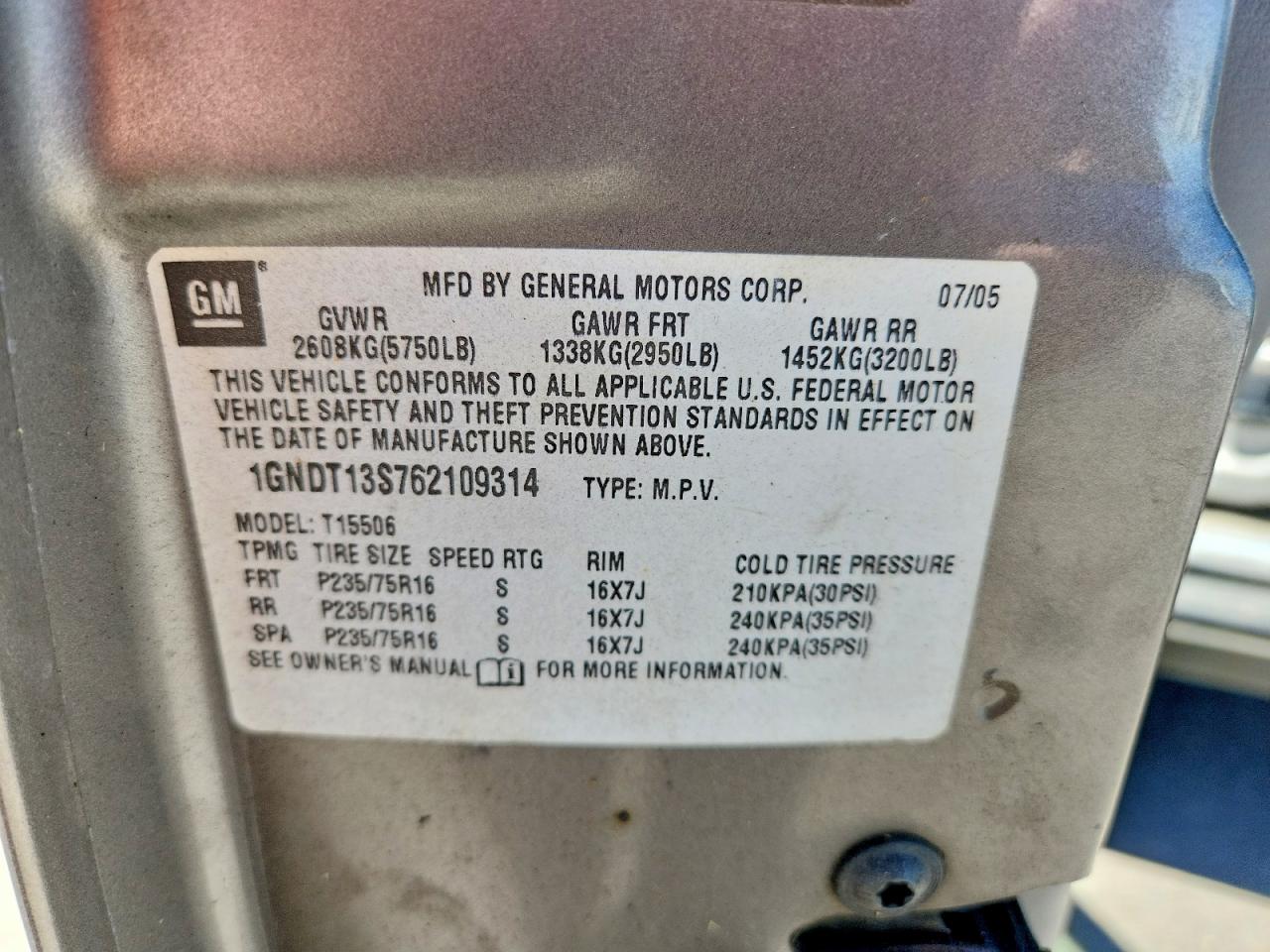 2006 Chevrolet Trailblazer Ls Gray vin: 1GNDT13S762109314