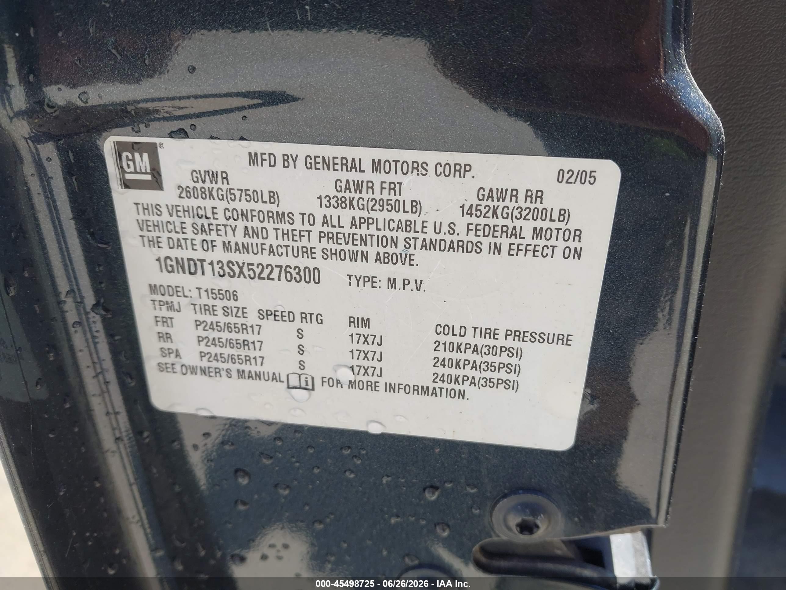 2005 Chevrolet Trailblazer Lt Gray vin: 1GNDT13SX52276300