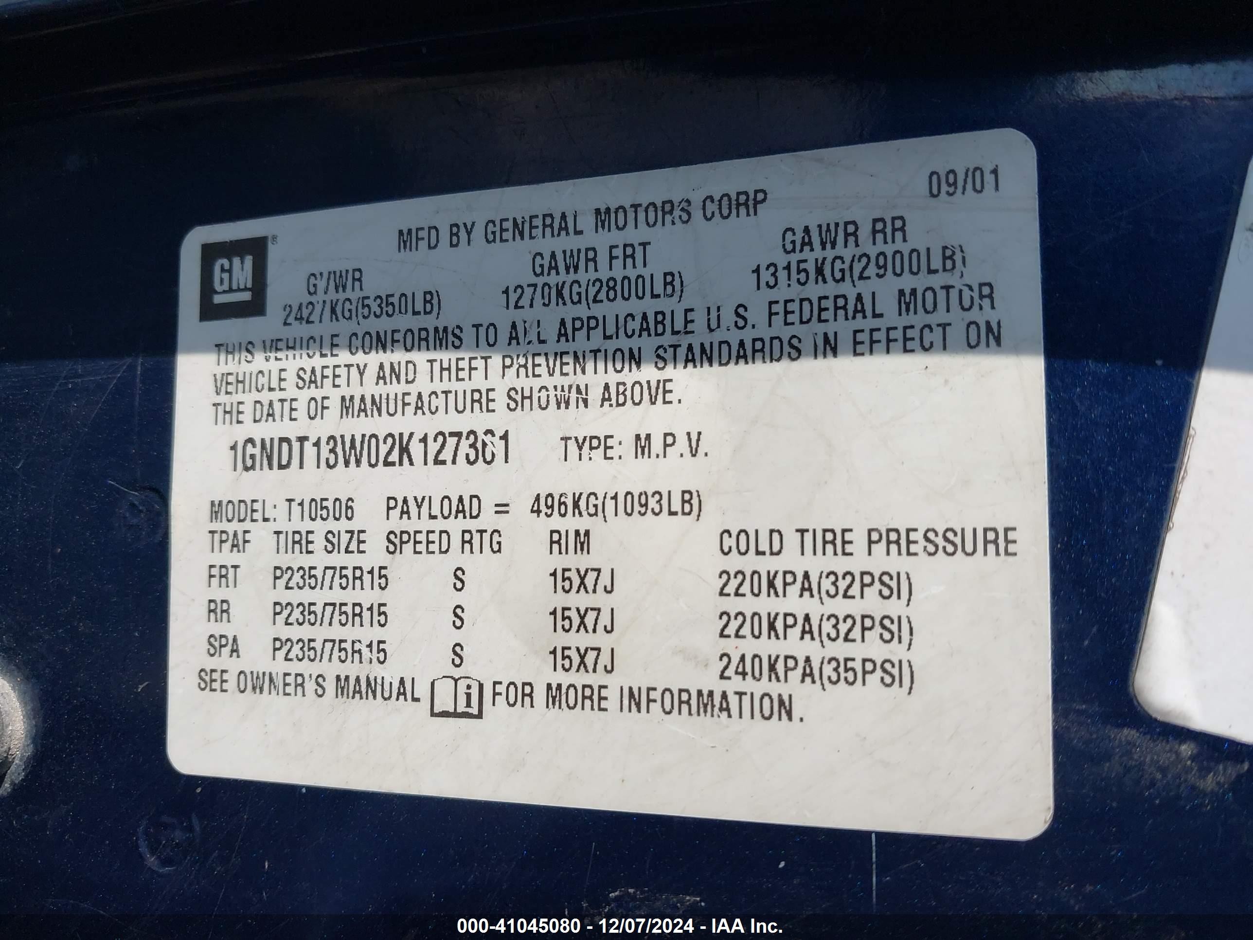 2002 Chevrolet Blazer Ls Dark Blue vin: 1GNDT13W02K127361