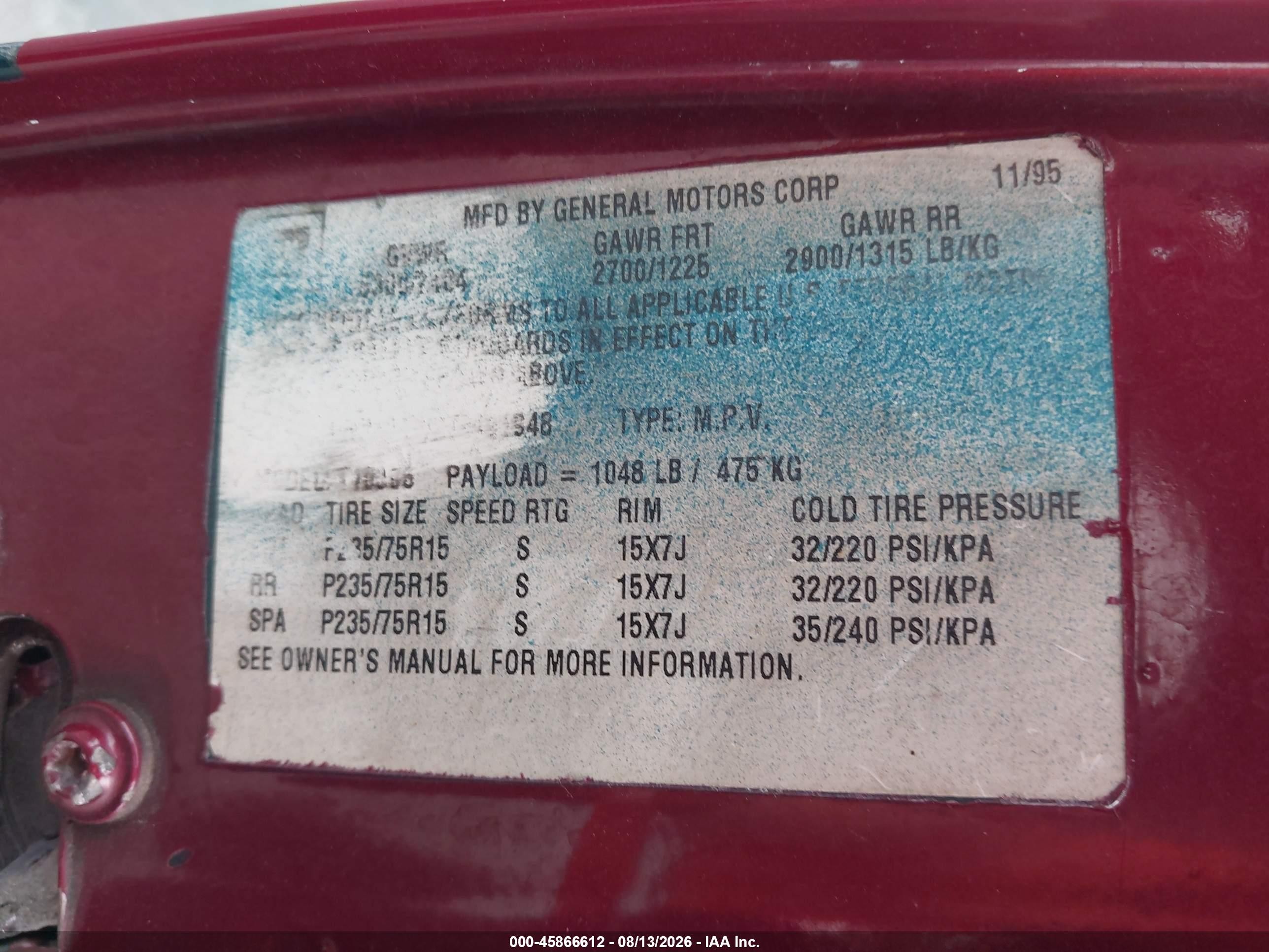 1996 Chevrolet Blazer Бордовый vin: 1GNDT13W2T2161948