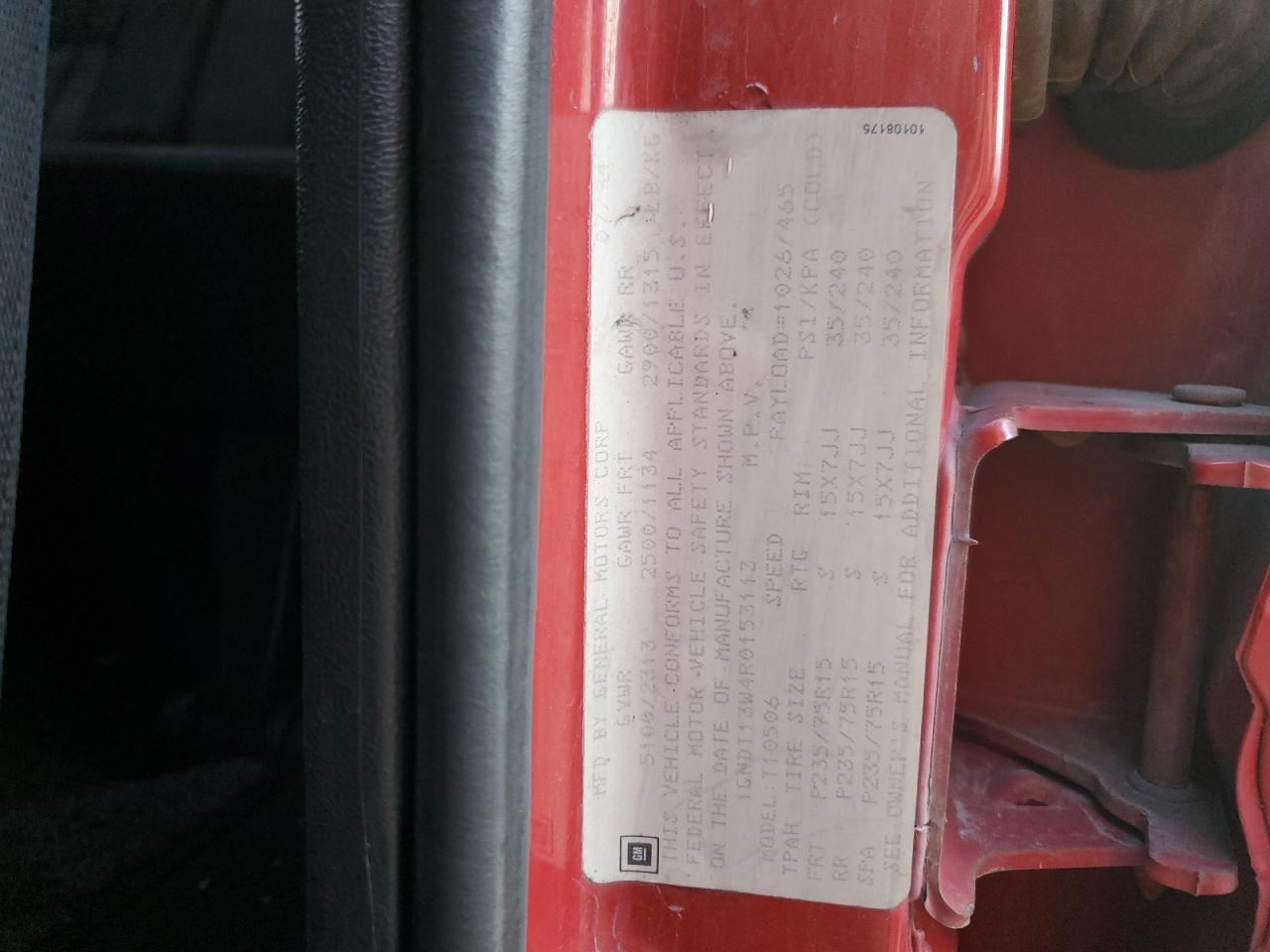 1994 Chevrolet Blazer S10 Red vin: 1GNDT13W4R0153113