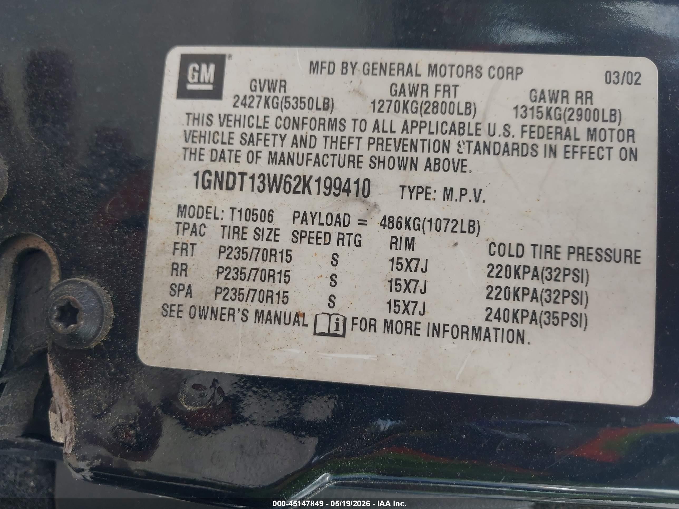 2002 Chevrolet Blazer Ls Черный vin: 1GNDT13W62K199410