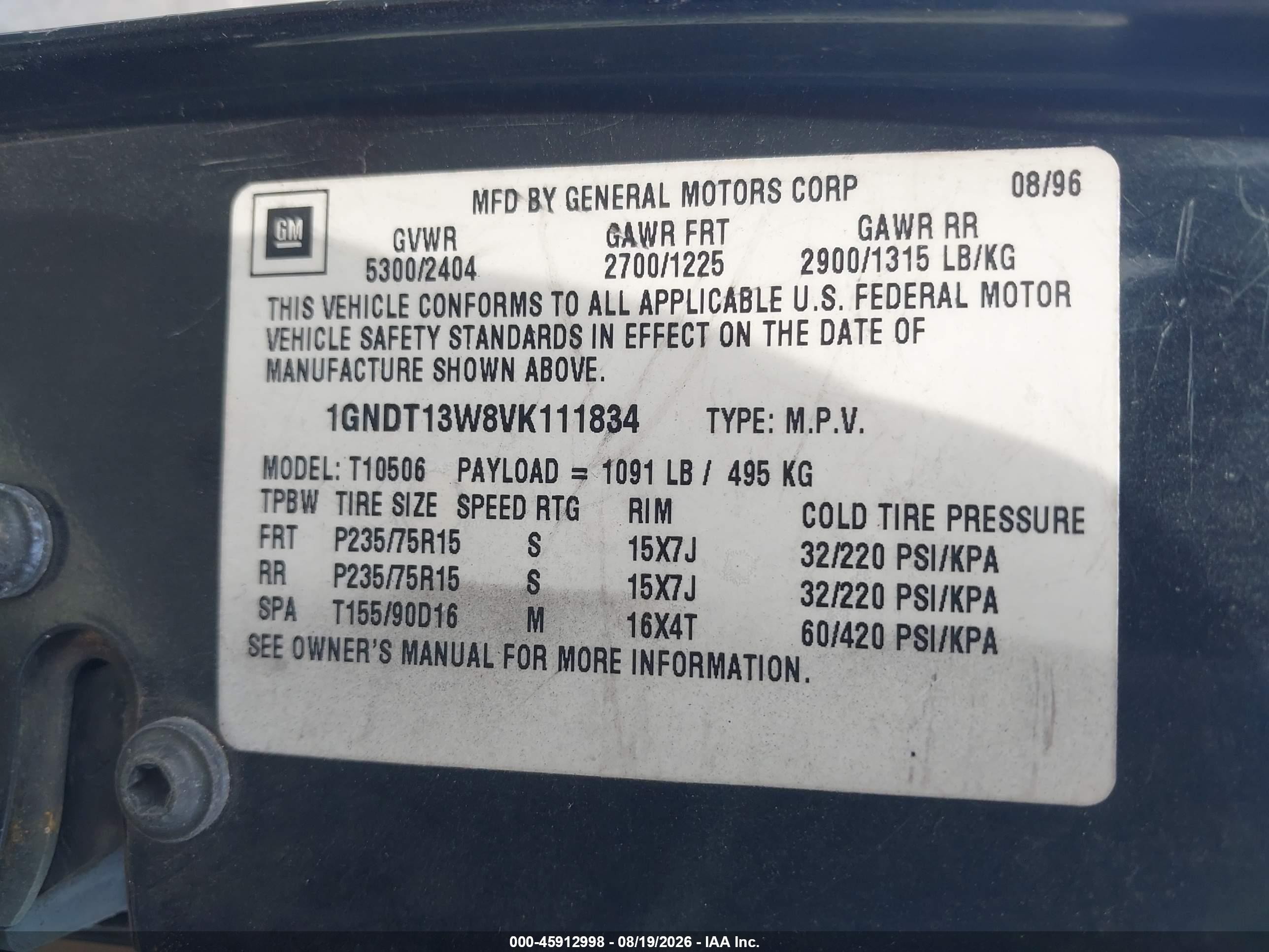 1997 Chevrolet Blazer Ls Черный vin: 1GNDT13W8VK111834