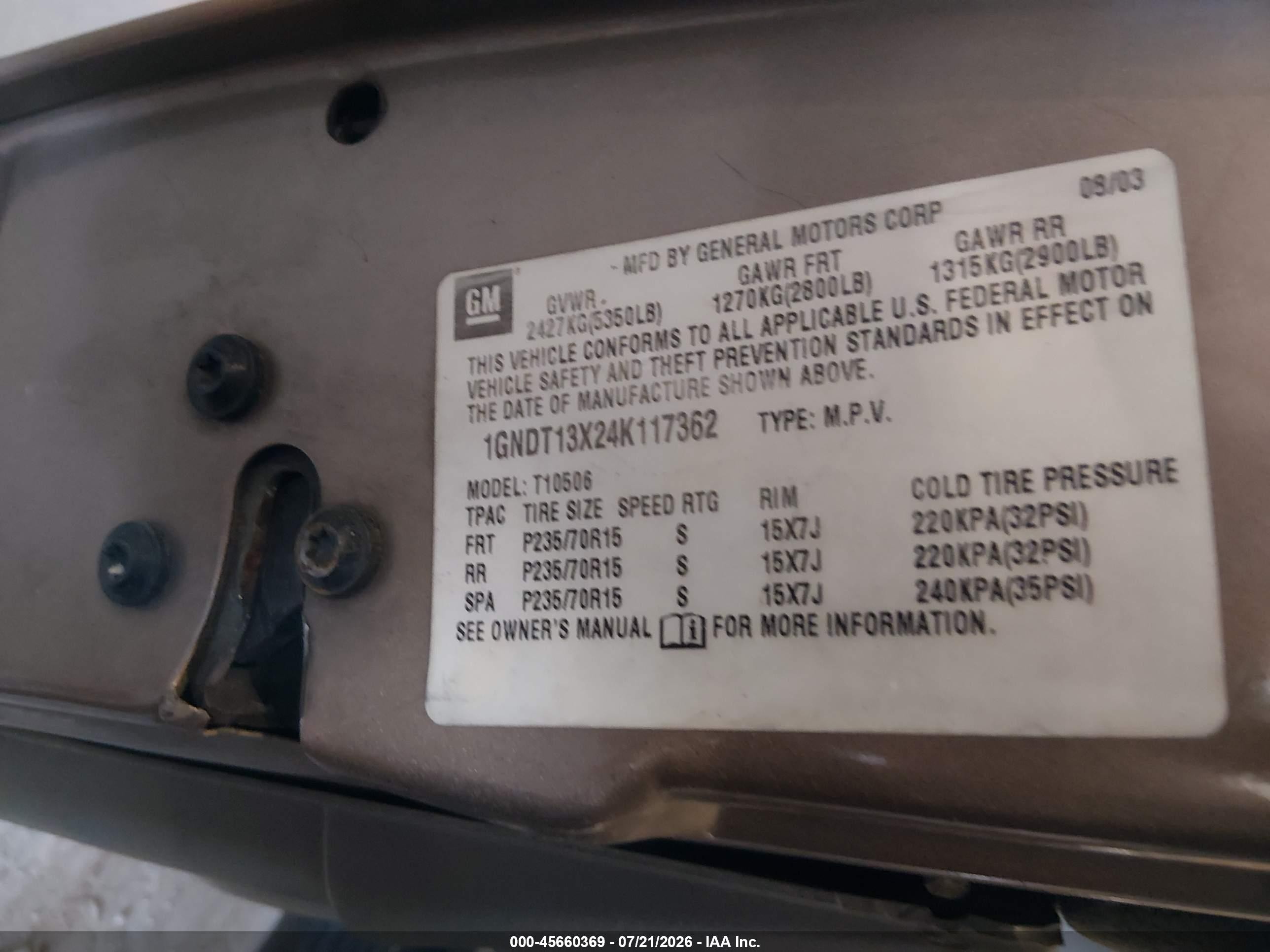 2004 Chevrolet Blazer Ls Золотой vin: 1GNDT13X24K117362