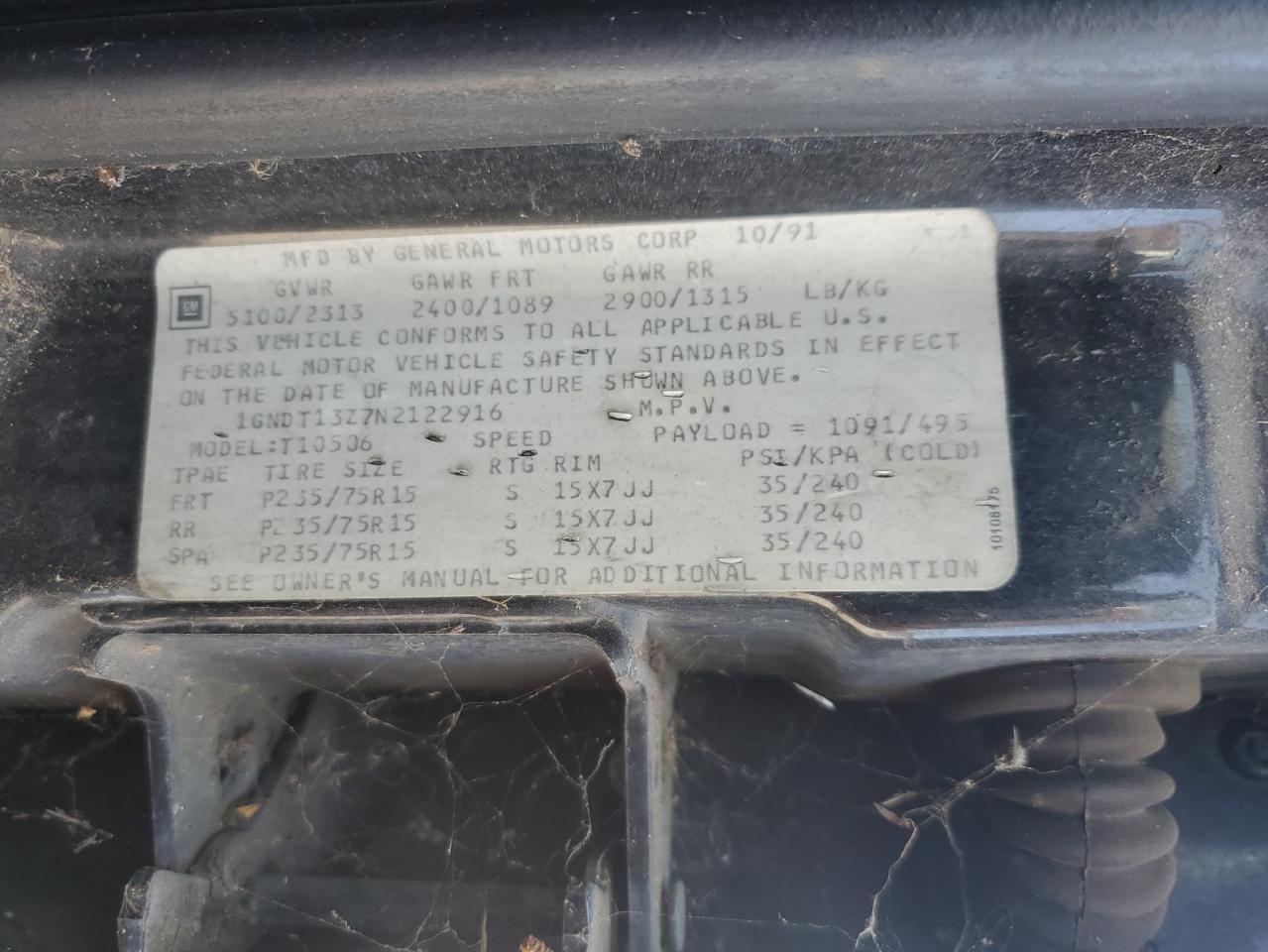 1992 Chevrolet Blazer S10 Black vin: 1GNDT13Z7N2122916