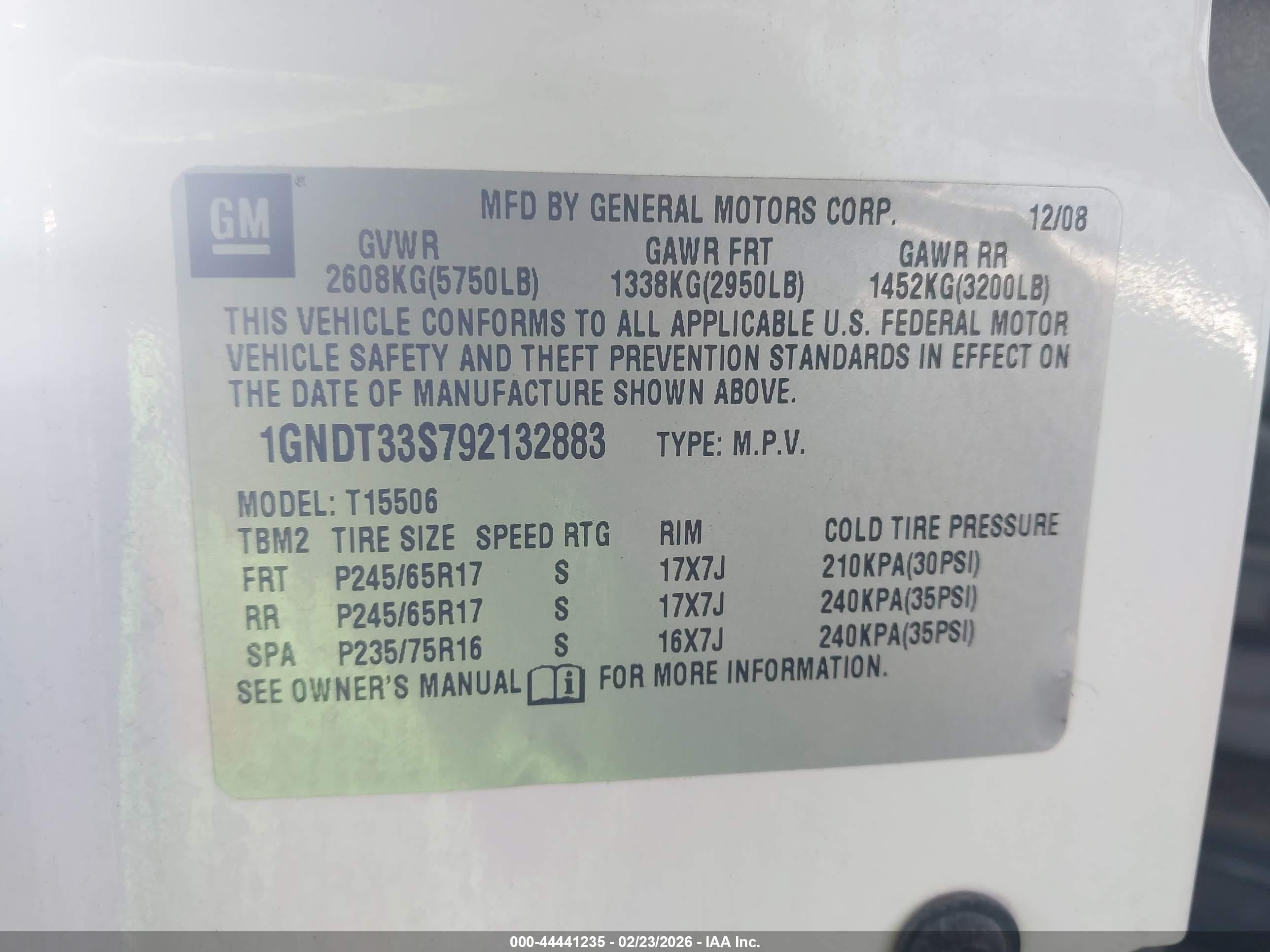 2009 Chevrolet Trailblazer Lt White vin: 1GNDT33S792132883