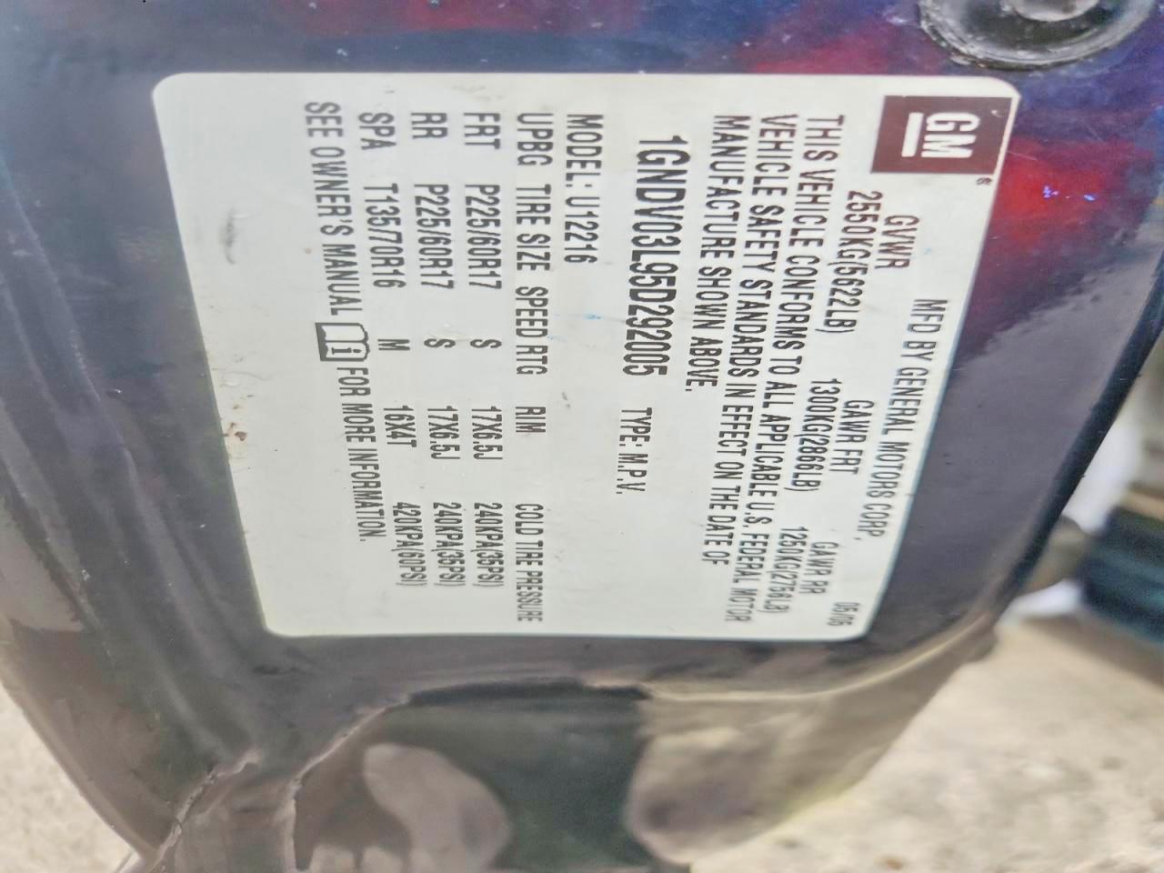 2005 Chevrolet Uplander Blue vin: 1GNDV03L95D292005