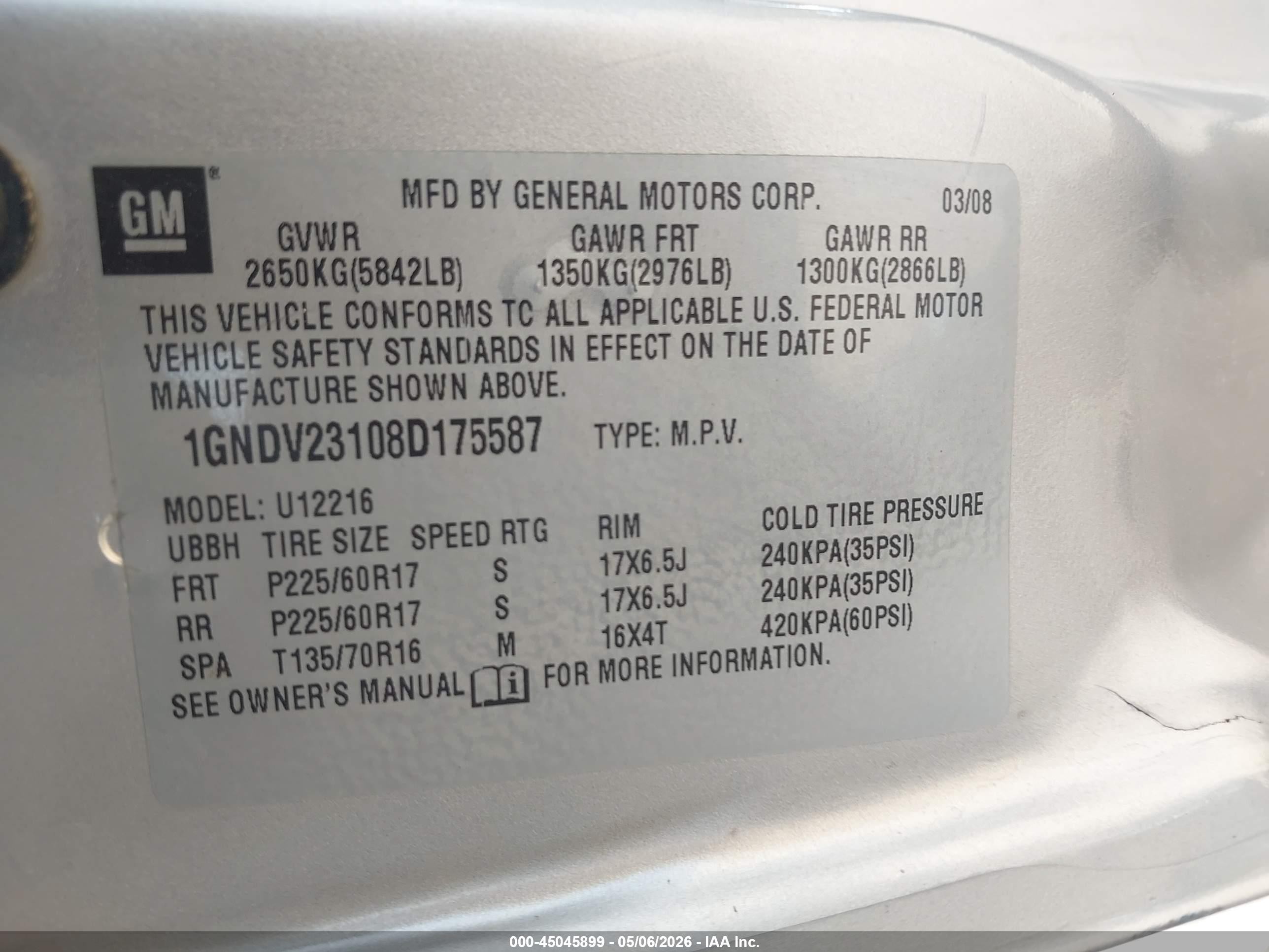 2008 Chevrolet Uplander Ls Серебряный vin: 1GNDV23108D175587