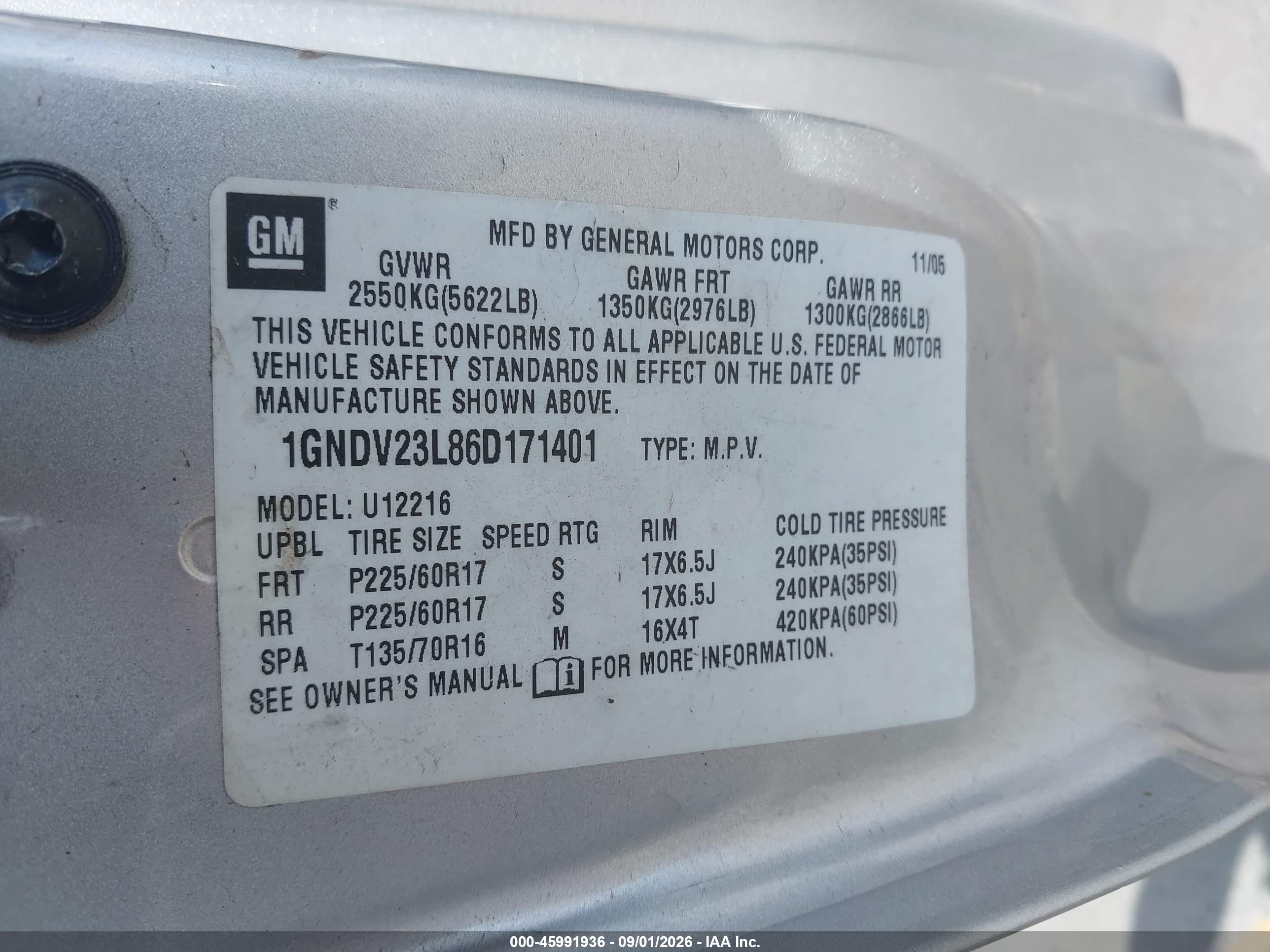 2006 Chevrolet Uplander Ls Silver vin: 1GNDV23L86D171401
