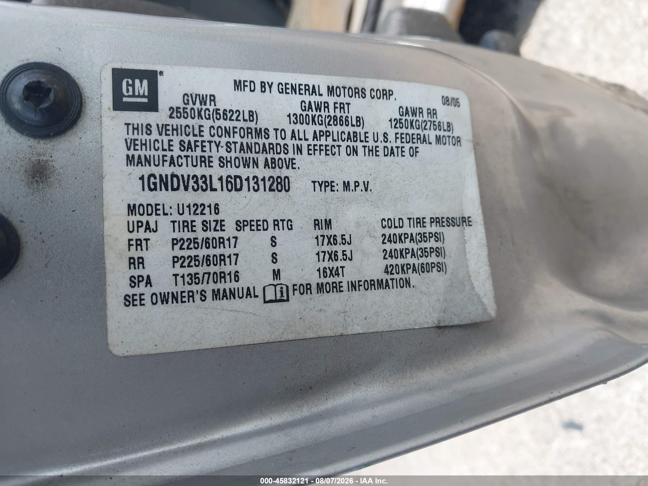 2006 Chevrolet Uplander Lt W/2lt Silver vin: 1GNDV33L16D131280