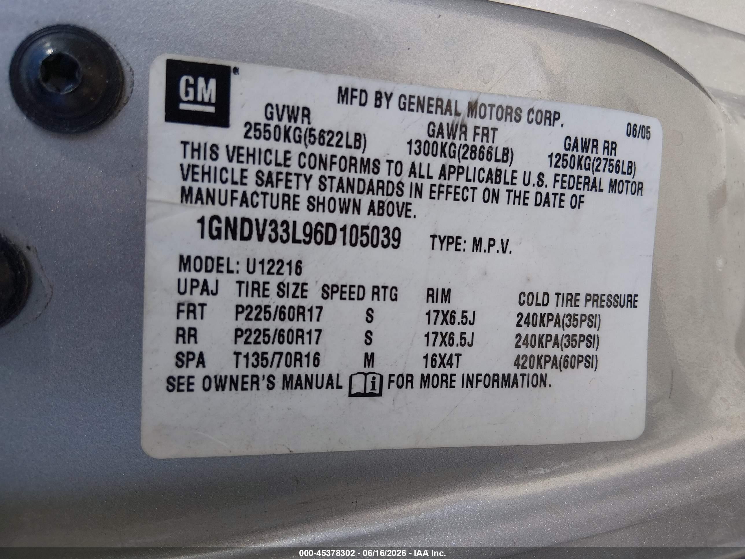 2006 Chevrolet Uplander Lt W/1lt Silver vin: 1GNDV33L96D105039