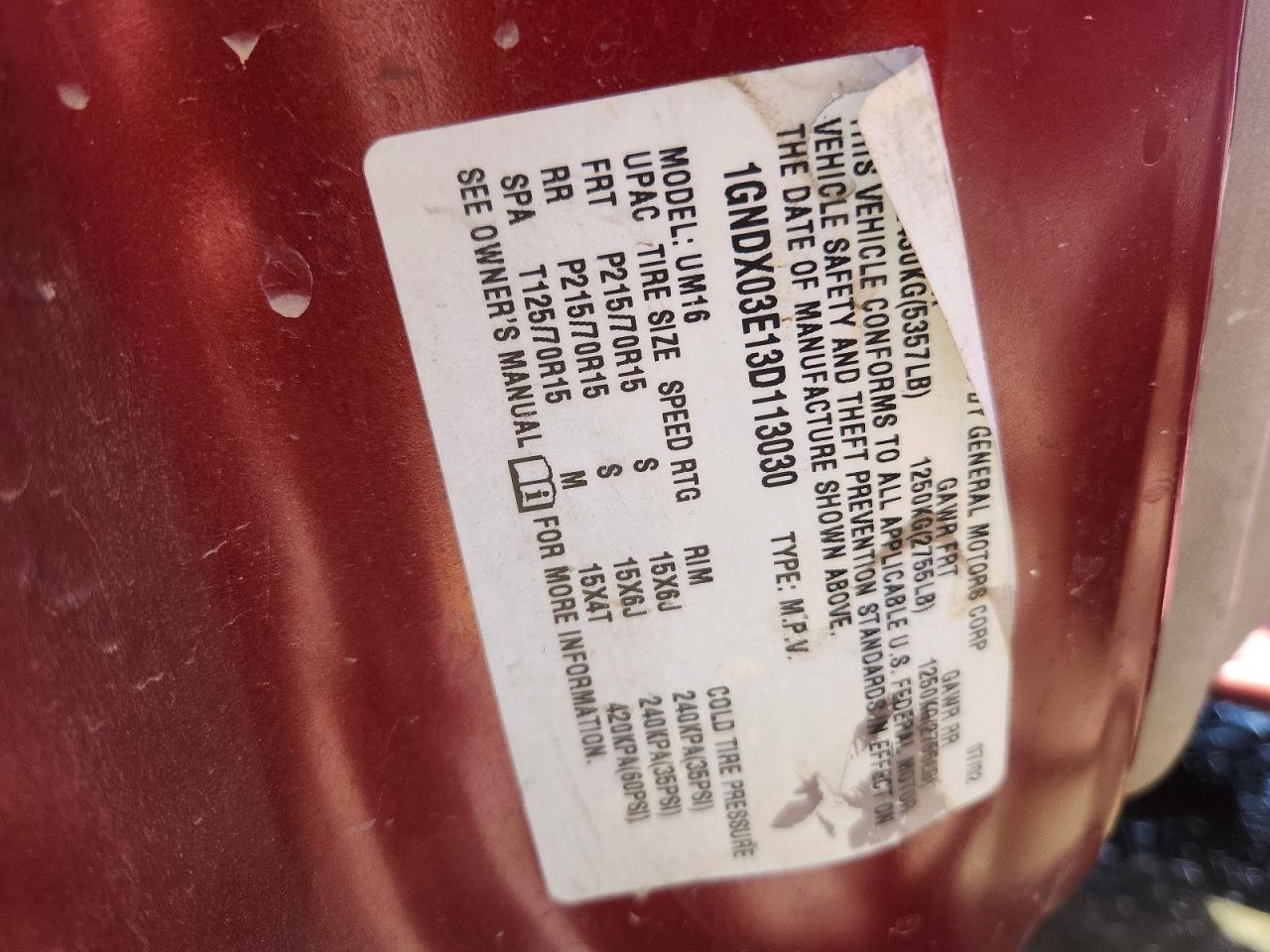 2003 Chevrolet Venture Burgundy vin: 1GNDX03E13D113030