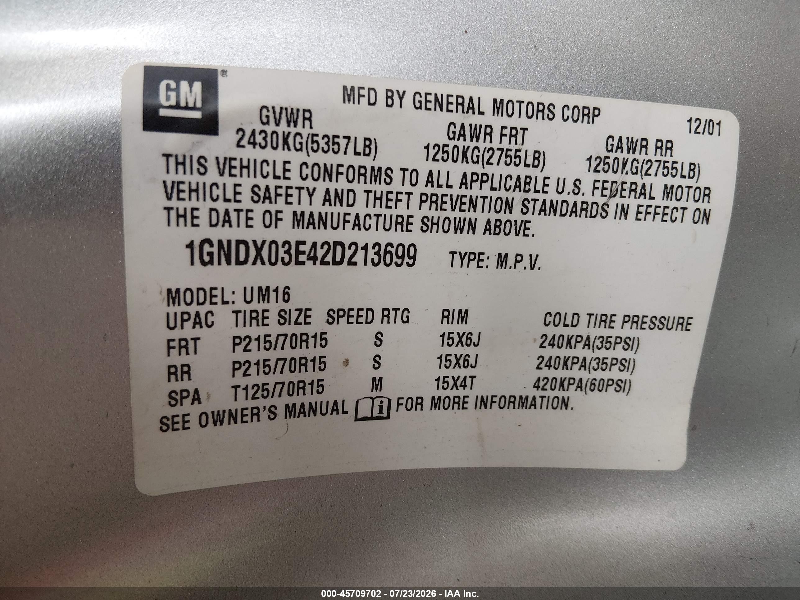 2002 Chevrolet Venture Lt 1sd Pkg Silver vin: 1GNDX03E42D213699