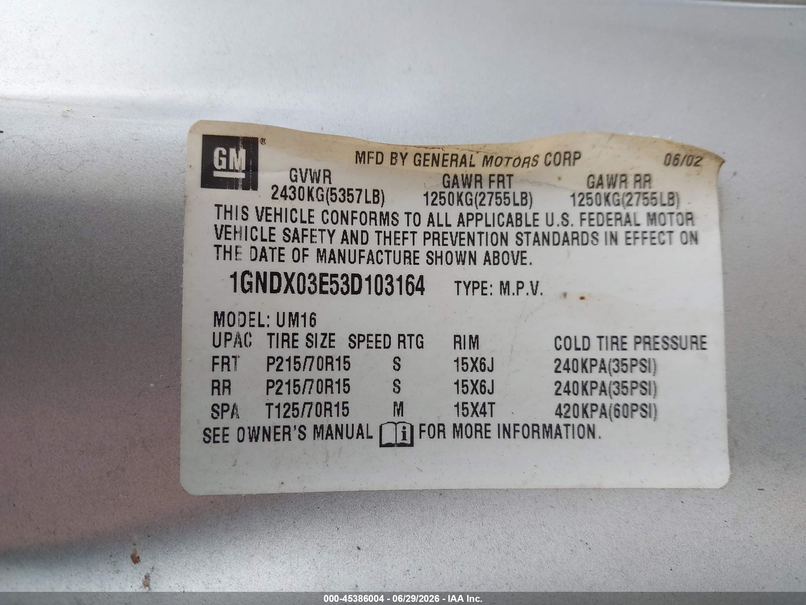 2003 Chevrolet Venture Ls 1sc Pkg Silver vin: 1GNDX03E53D103164