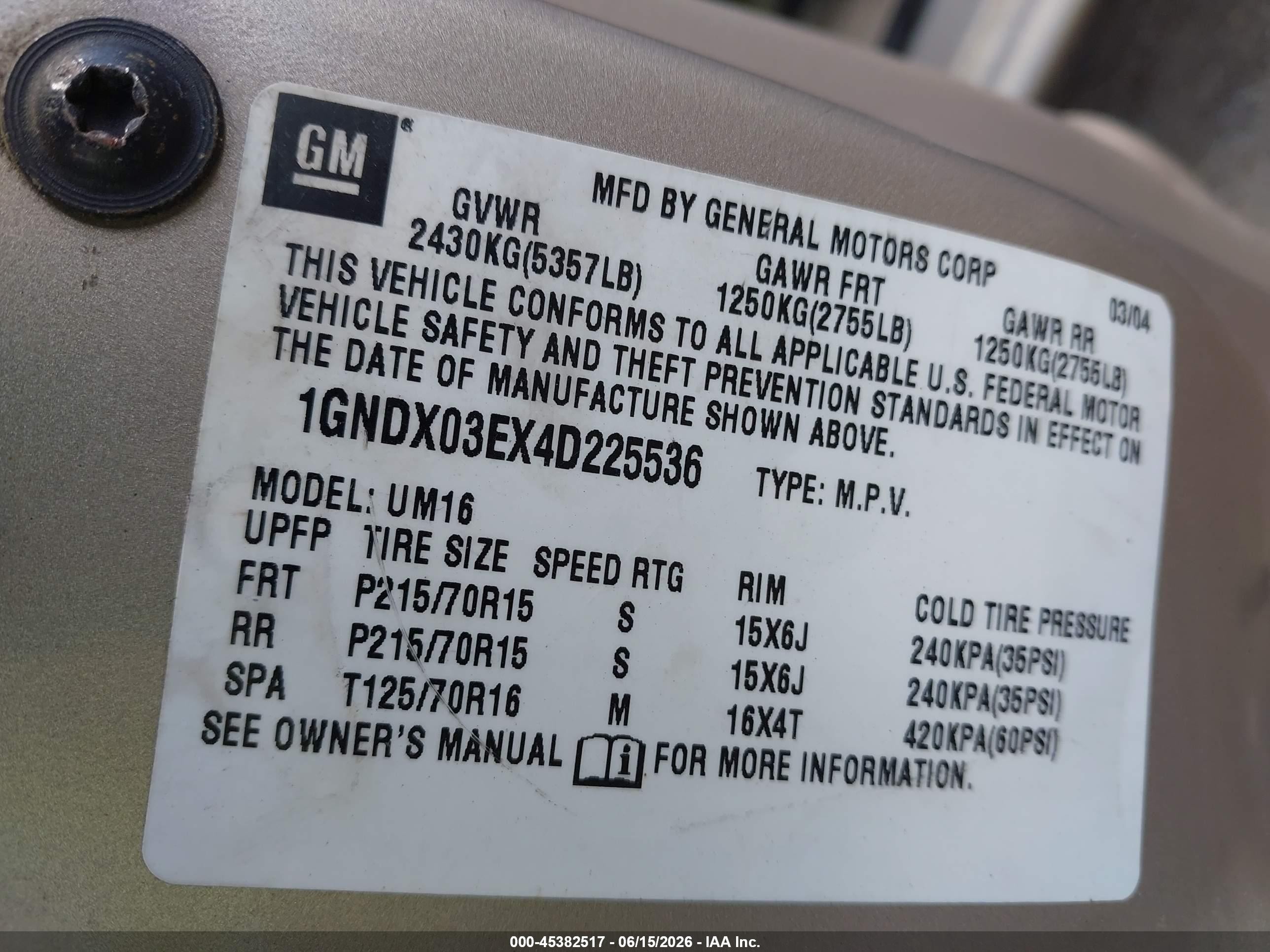 2004 Chevrolet Venture Ls Beige vin: 1GNDX03EX4D225536