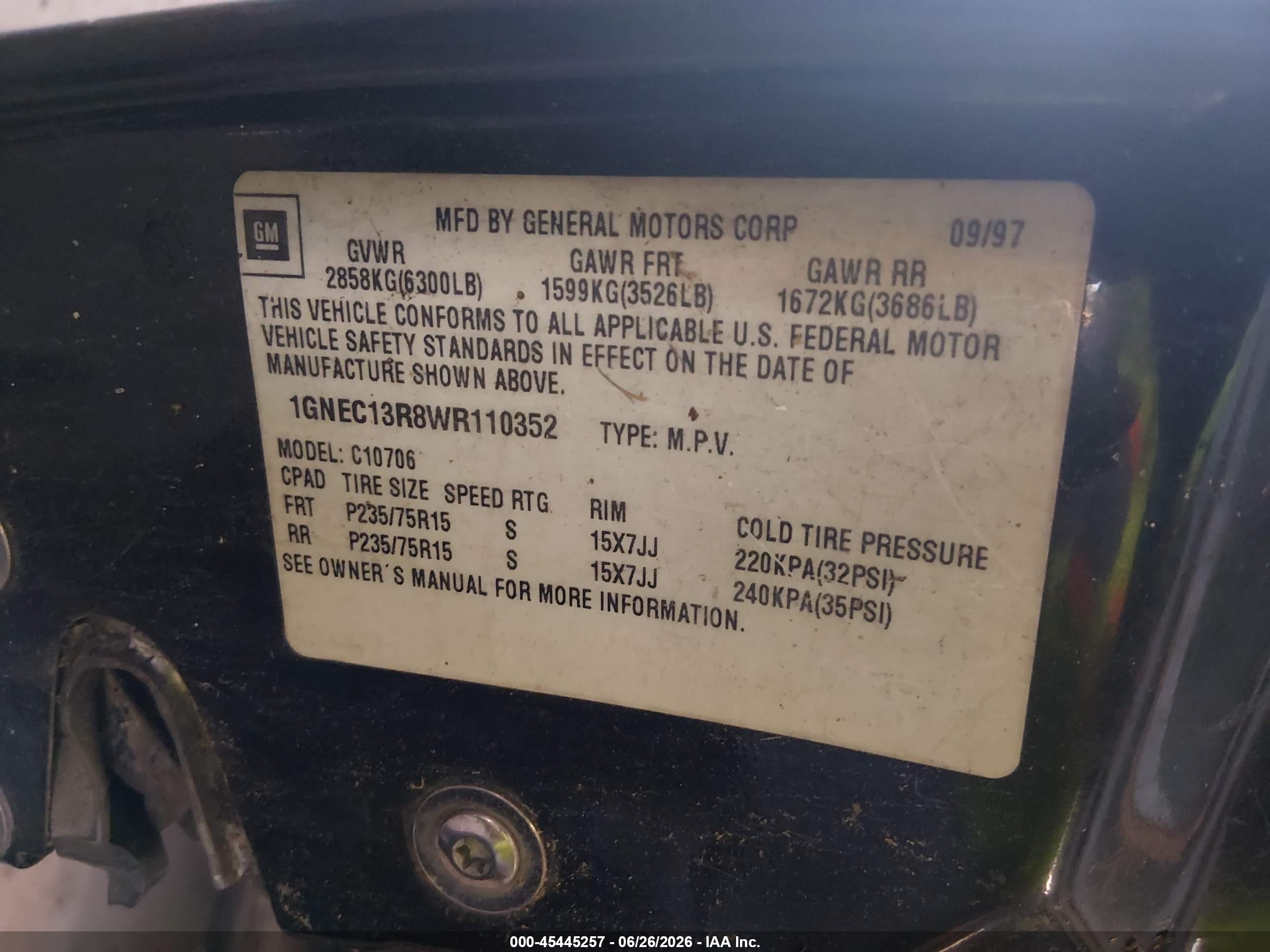 1998 Chevrolet Tahoe Ls Black vin: 1GNEC13R8WR110352