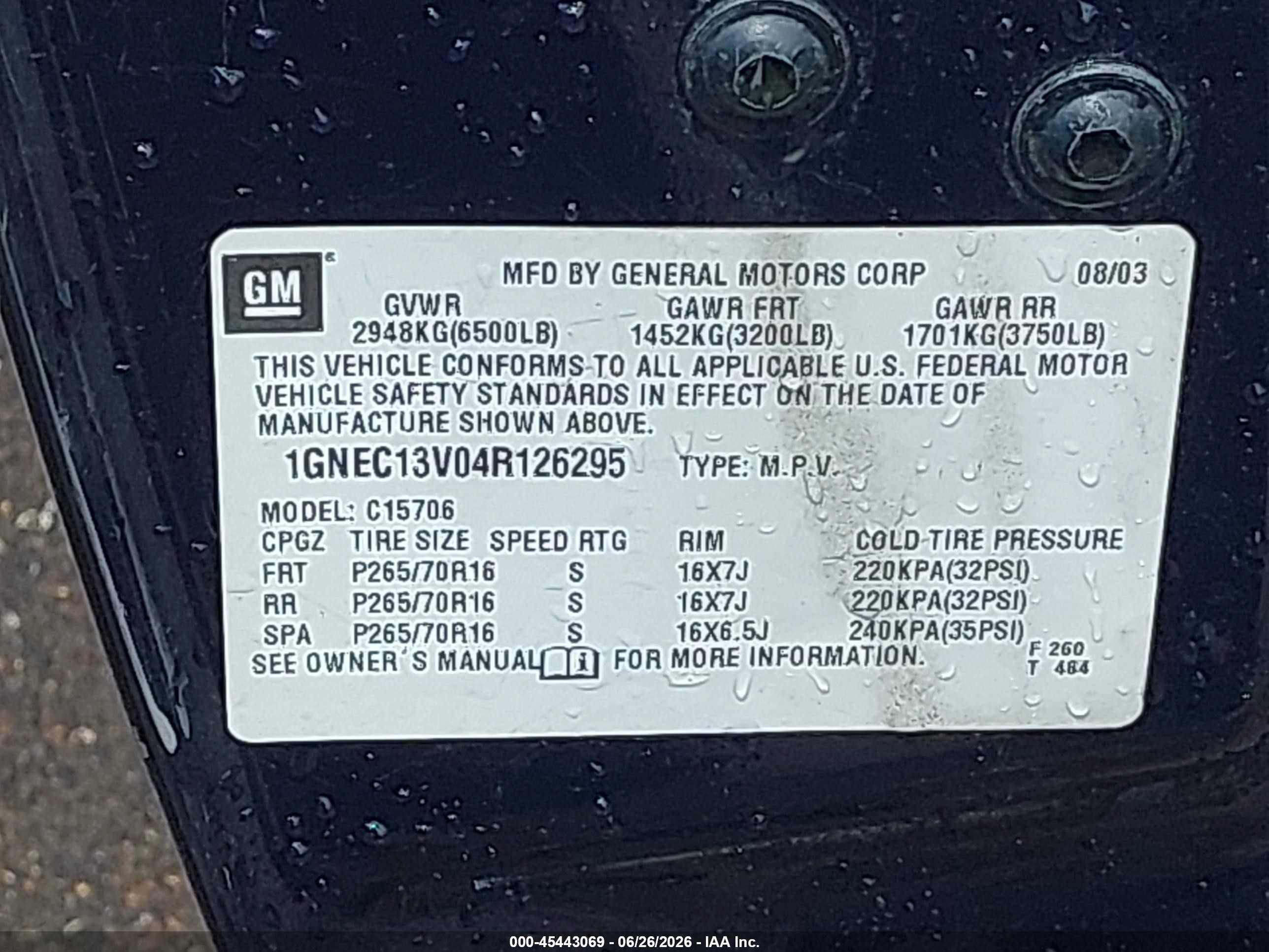 2004 Chevrolet Tahoe Ls Blue vin: 1GNEC13V04R126295