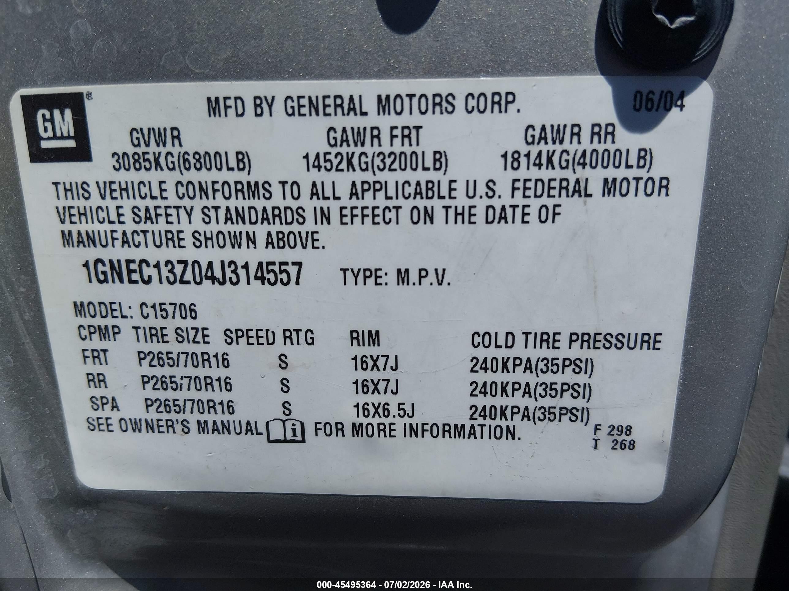 2004 Chevrolet Tahoe Ls Tan vin: 1GNEC13Z04J314557