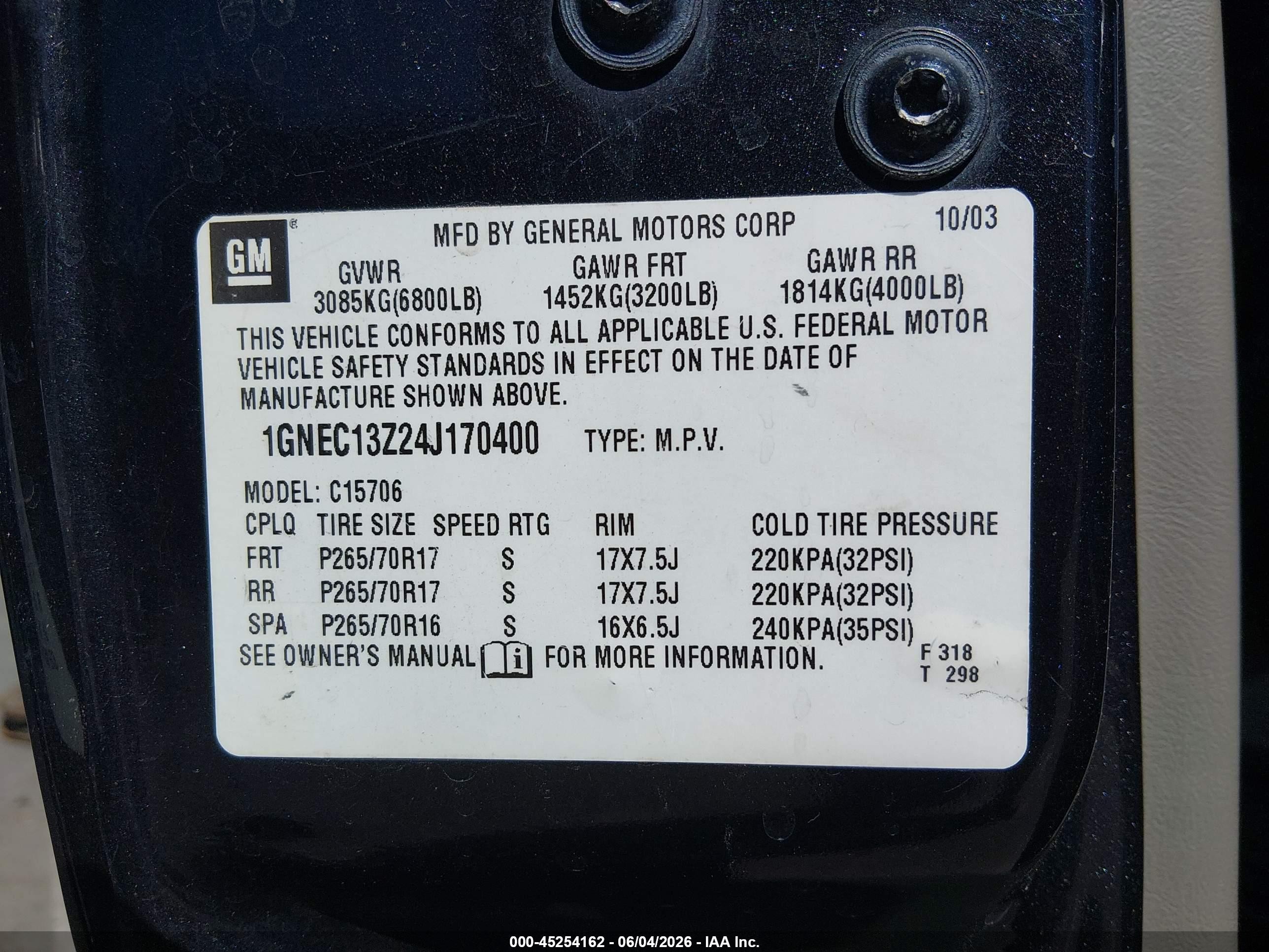 2004 Chevrolet Tahoe Lt Black vin: 1GNEC13Z24J170400