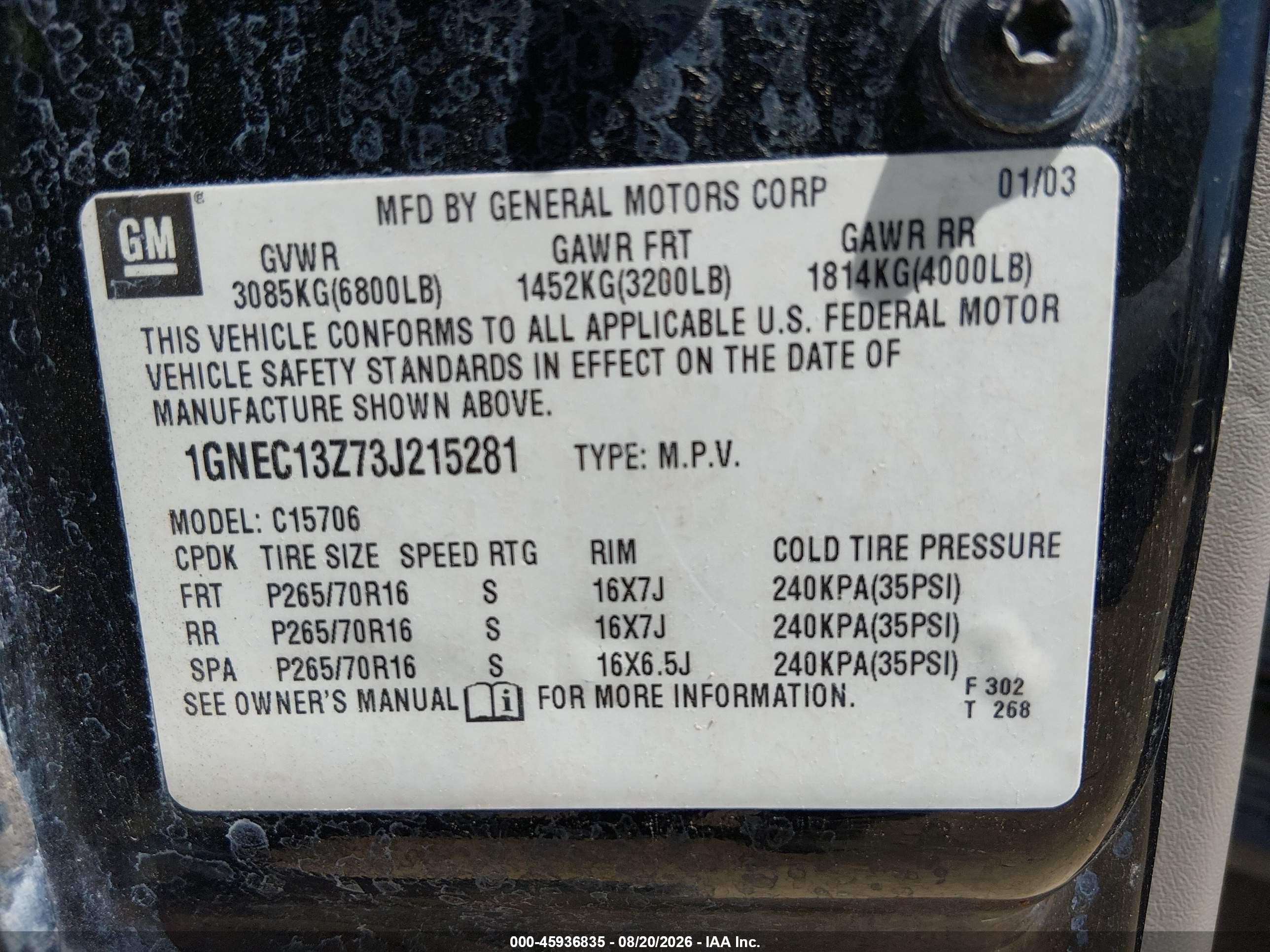 2003 Chevrolet Tahoe Ls Черный vin: 1GNEC13Z73J215281