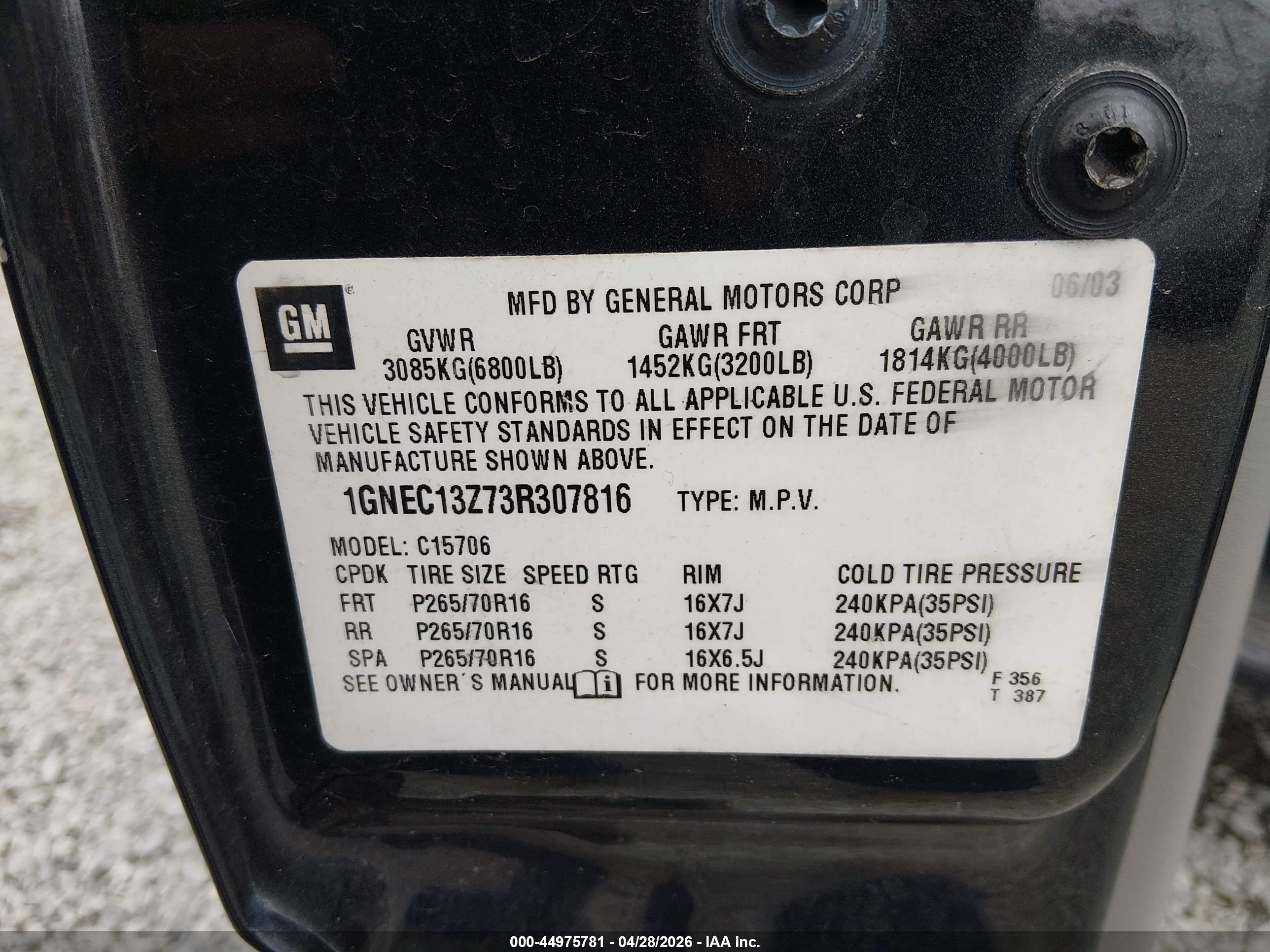 2003 Chevrolet Tahoe Lt Серый vin: 1GNEC13Z73R307816